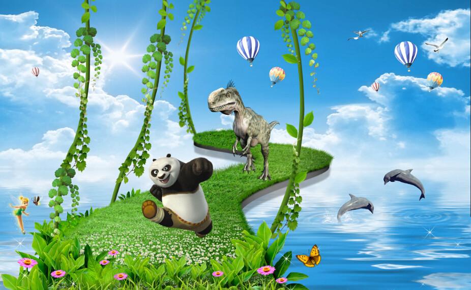 3D Panda Dinosaur Doplhin Blue Sky Wallpaper AJ Wallpaper 1