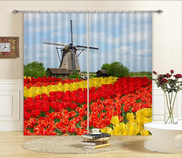 3D Flowers Field Windmill Curtains Drapes Wallpaper AJ Wallpaper 