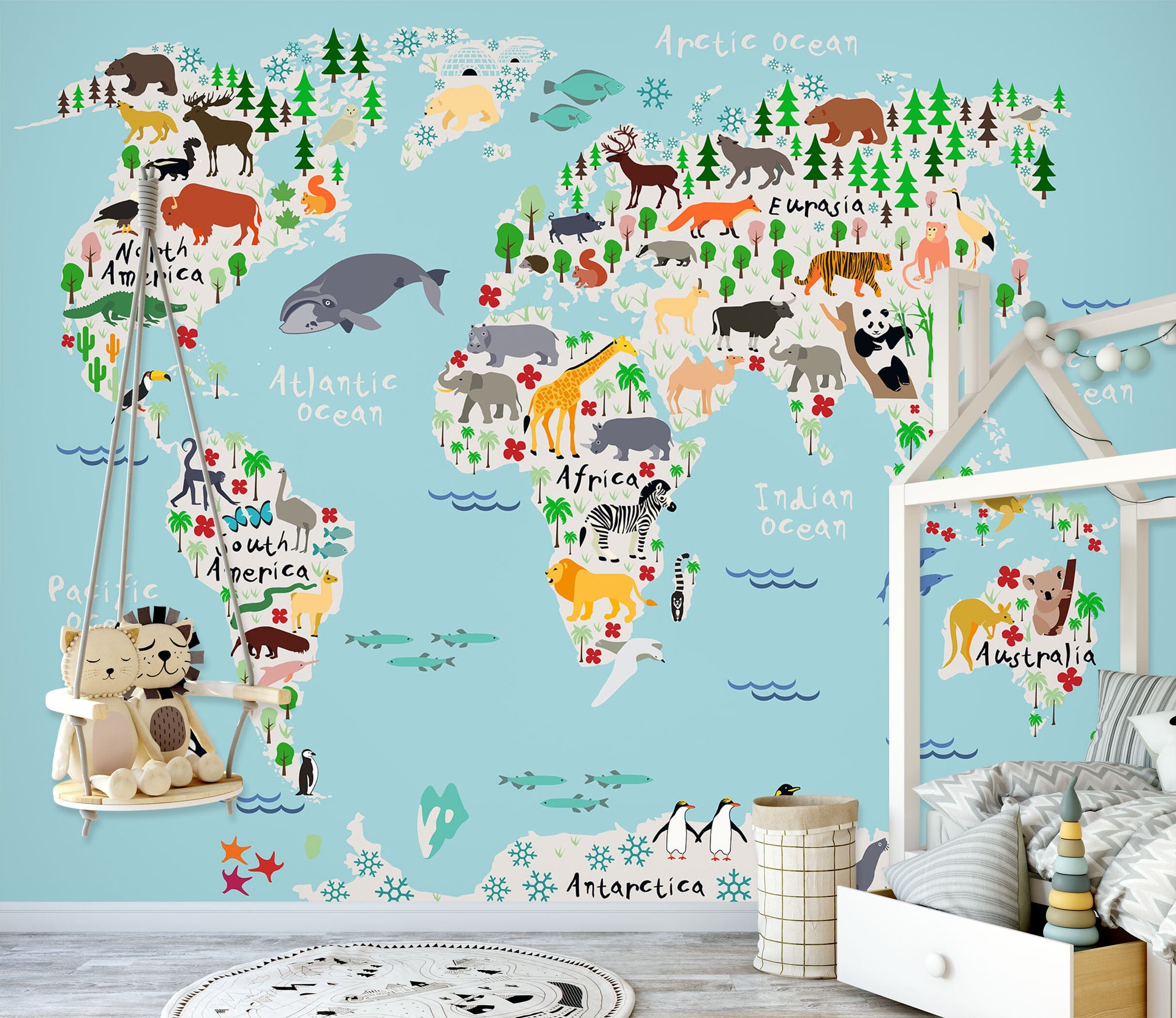 3D Animal Growth 2044 World Map Wall Murals Wallpaper AJ Wallpaper 2