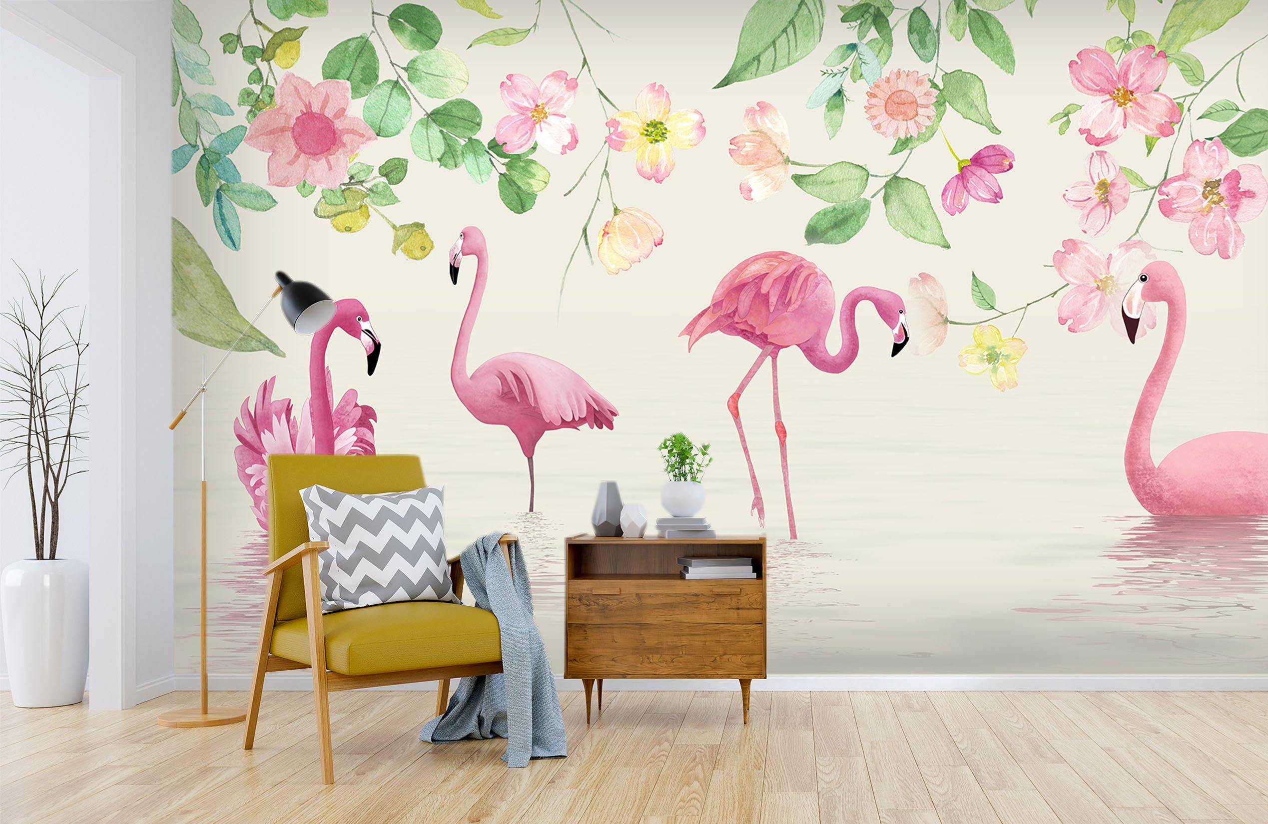 3D Flamingo Drink Water 556 Wallpaper AJ Wallpaper 2