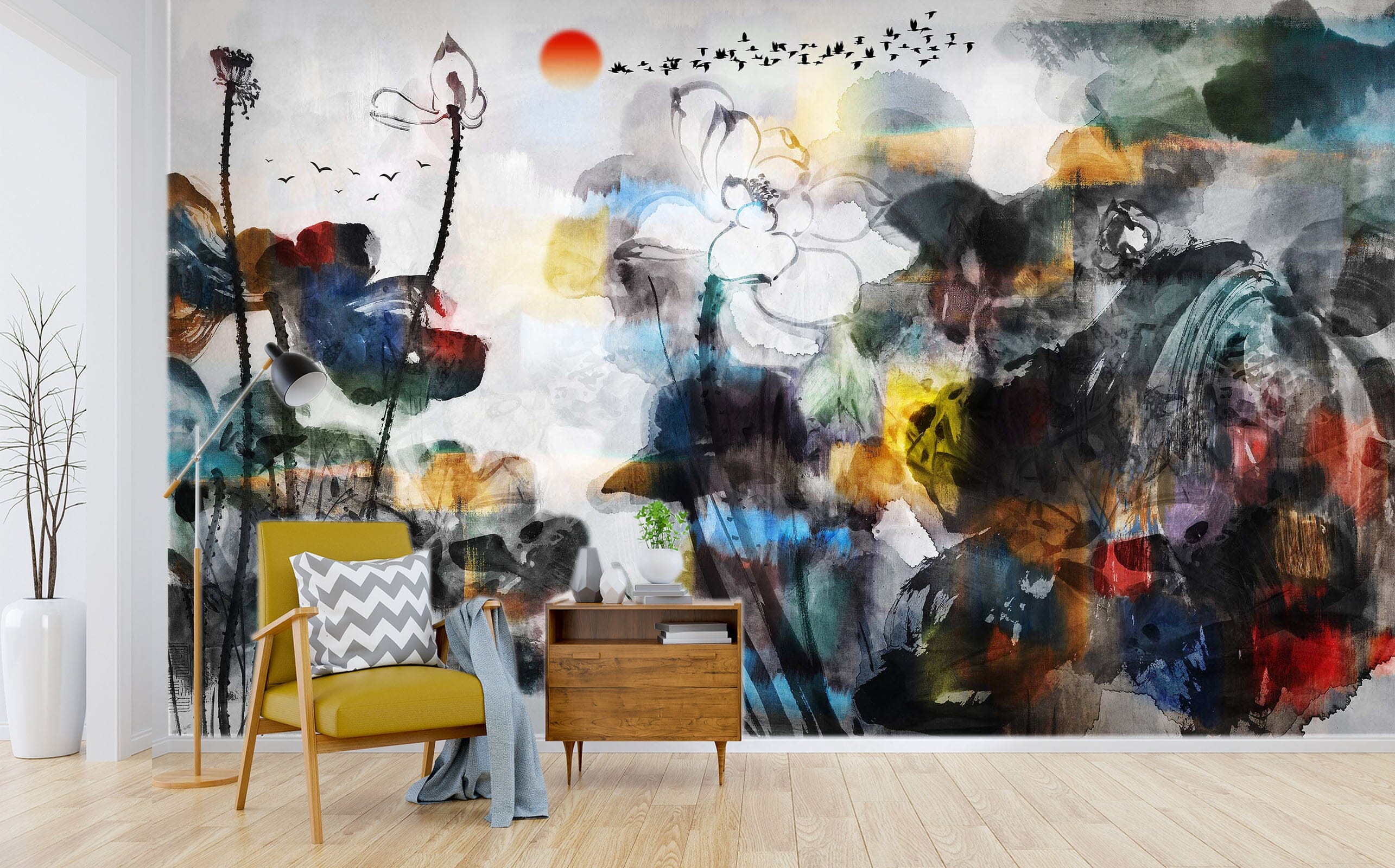 3D Painted Lotus Pond 1455 Wall Murals Wallpaper AJ Wallpaper 2