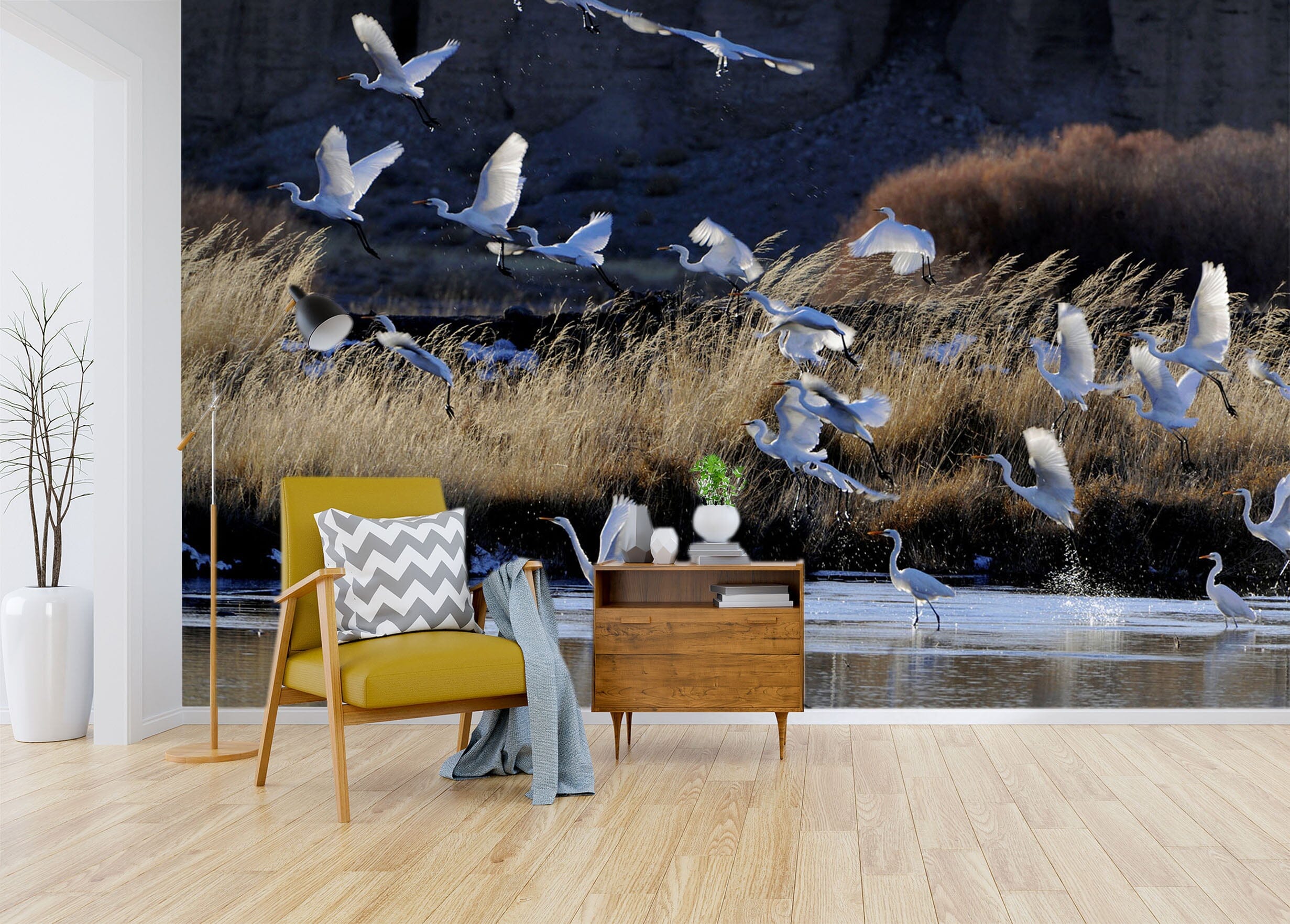 3D White Crane River 207 Wall Murals Wallpaper AJ Wallpaper 2