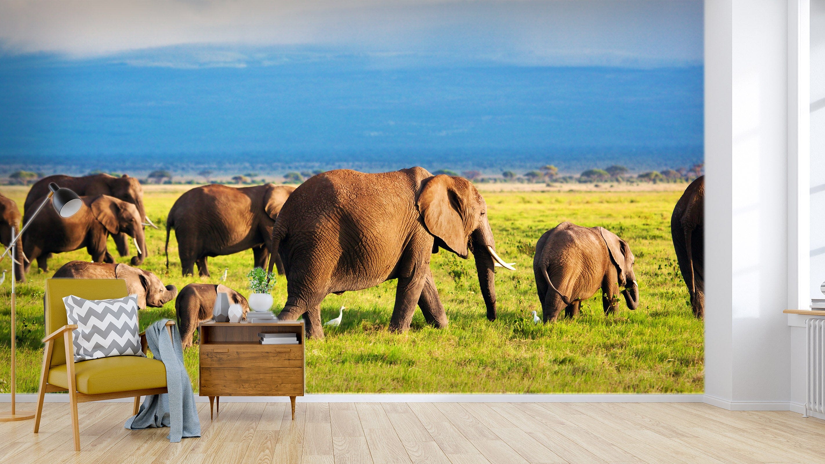 3D Elephant Herd 406 Wall Murals Wallpaper AJ Wallpaper 2