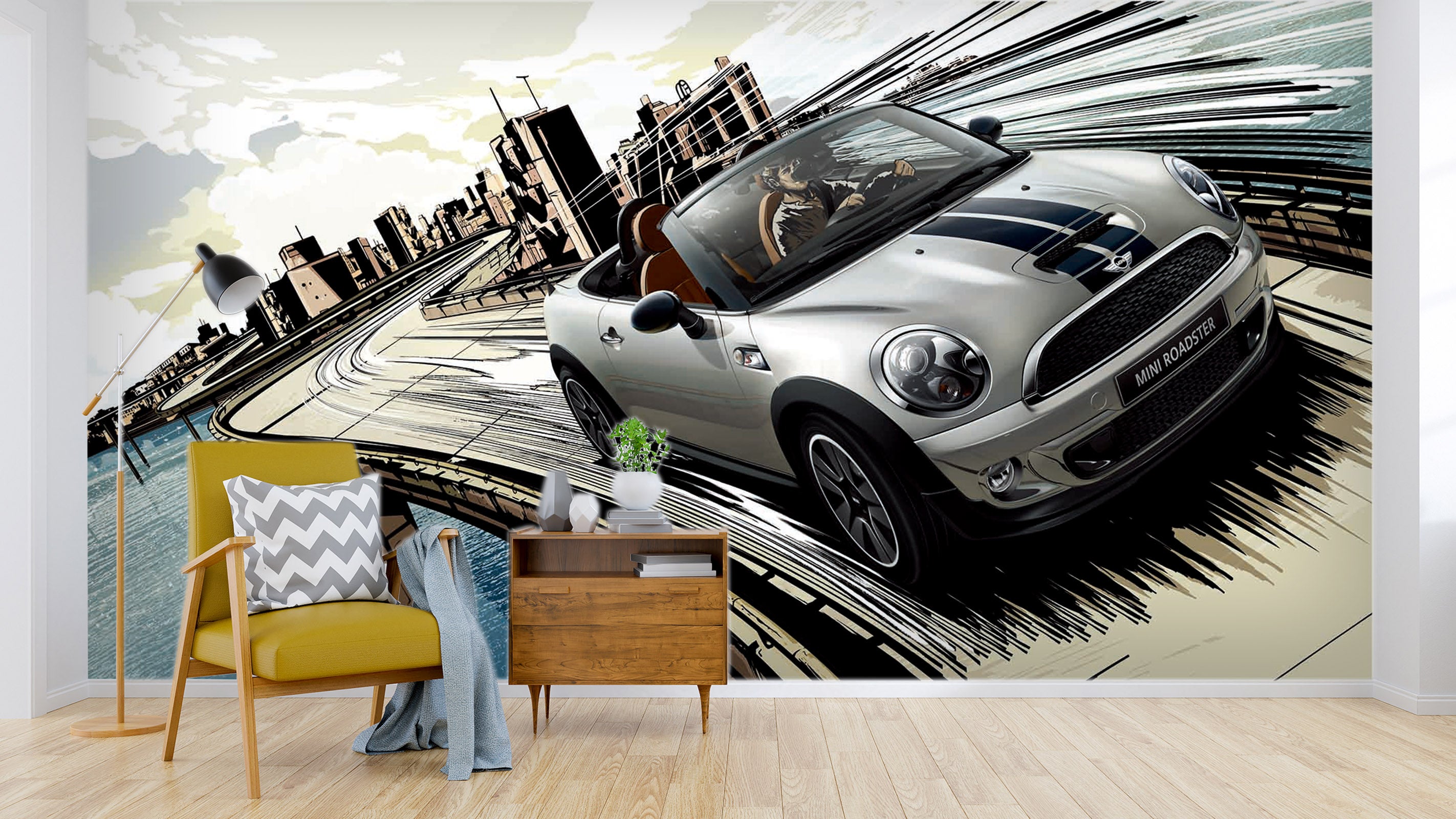 3D Road Sports Car 018 Vehicle Wall Murals