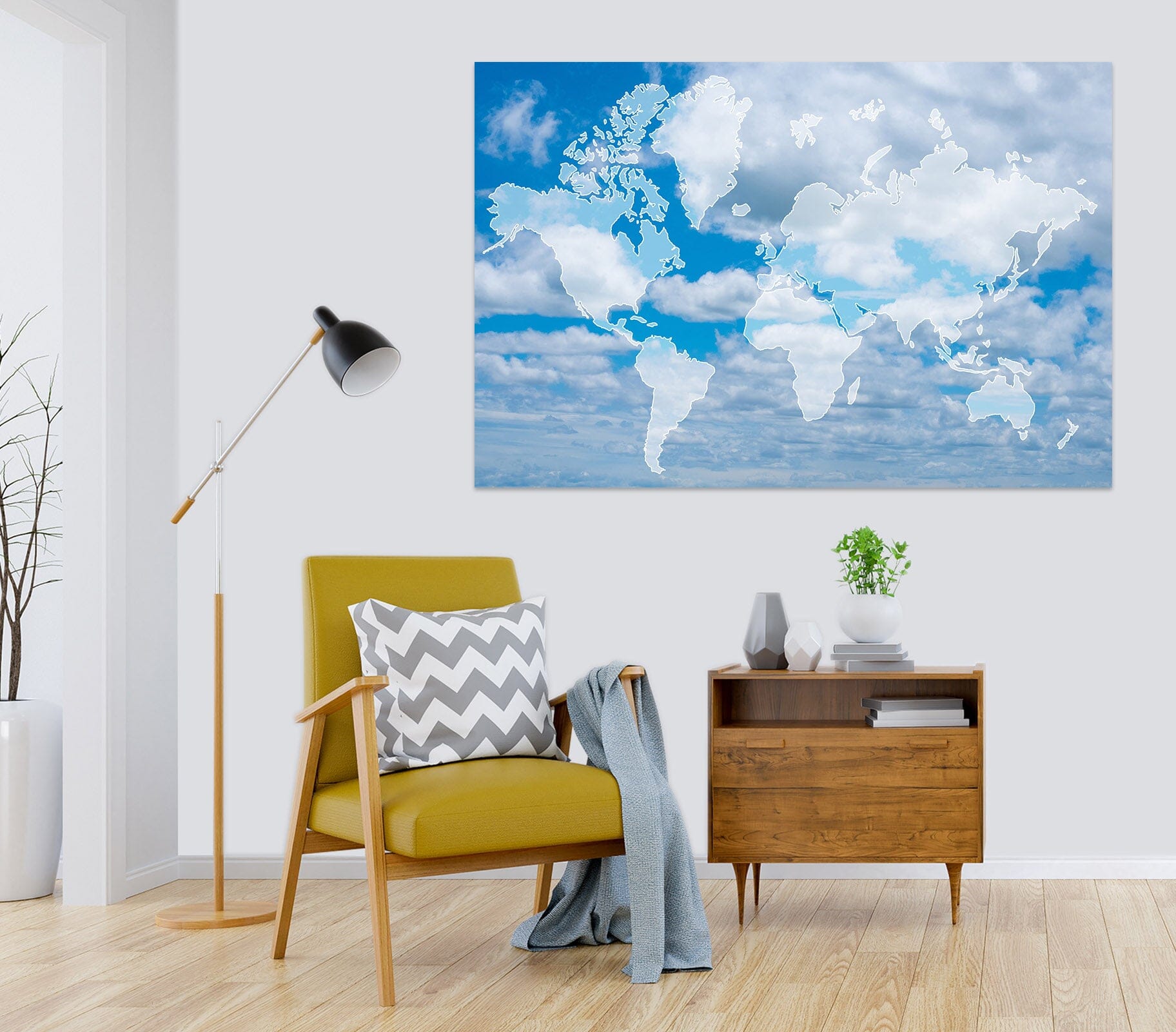 3D White Clouds 270 World Map Wall Sticker Wallpaper AJ Wallpaper 2