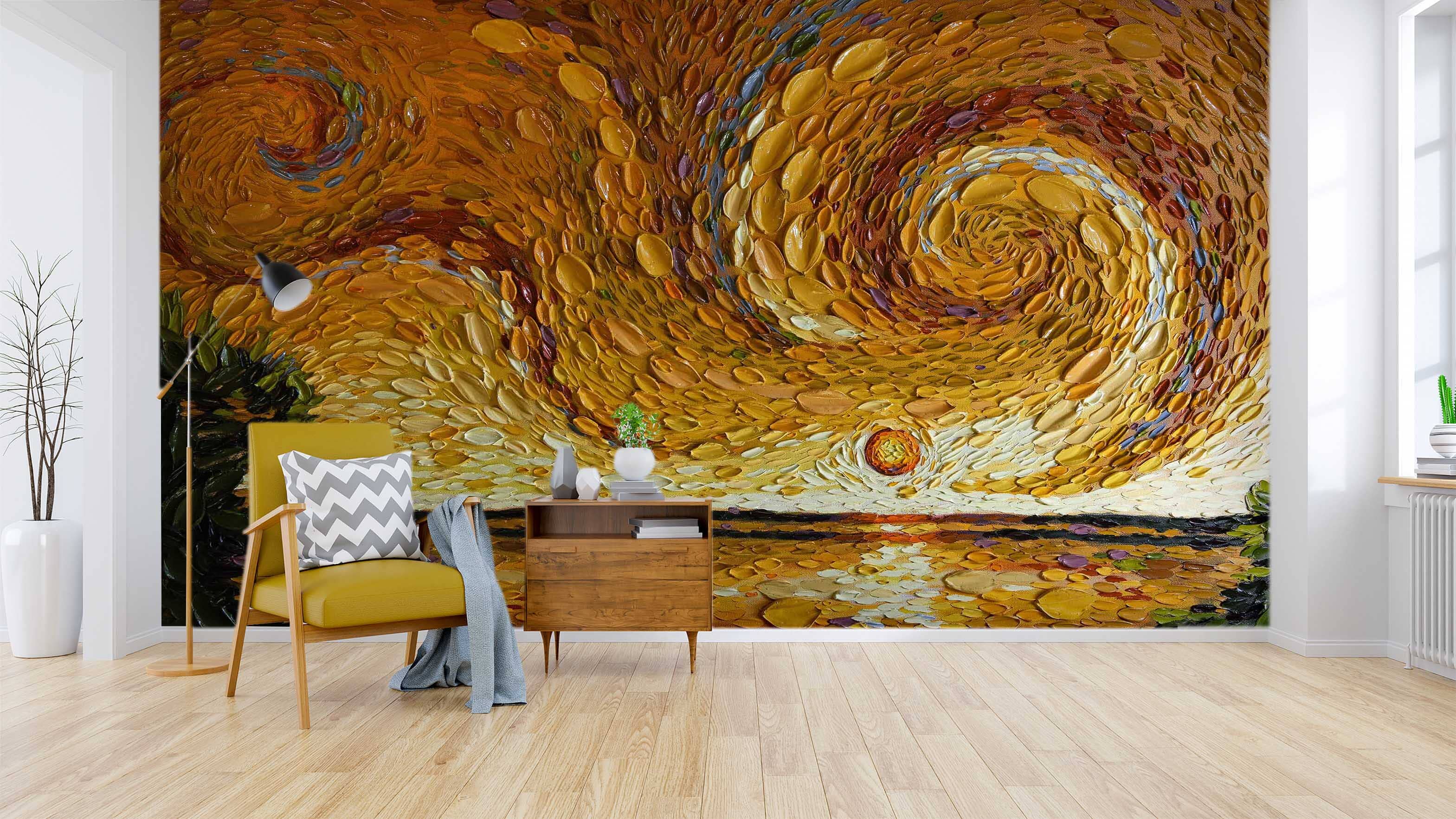 3D Yellow Wave 1408 Dena Tollefson Wall Mural Wall Murals Wallpaper AJ Wallpaper 2 