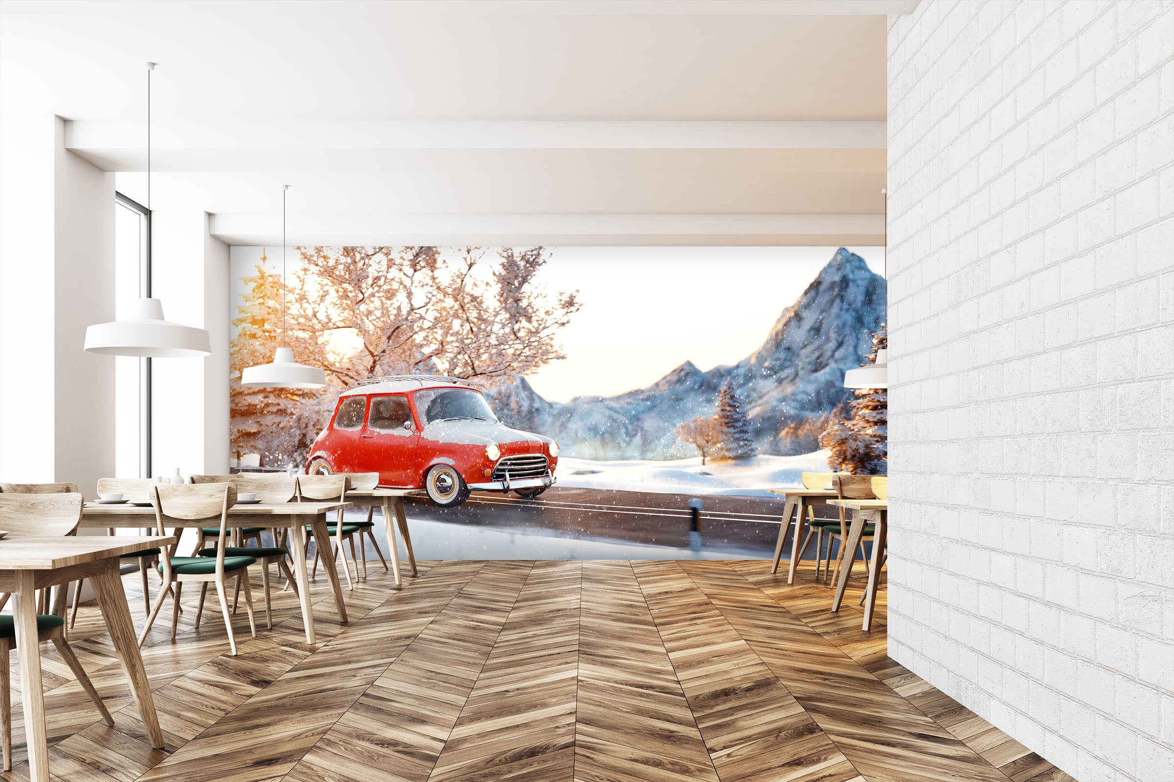 3D Snow Mountain Bike 361 Vehicle Wall Murals