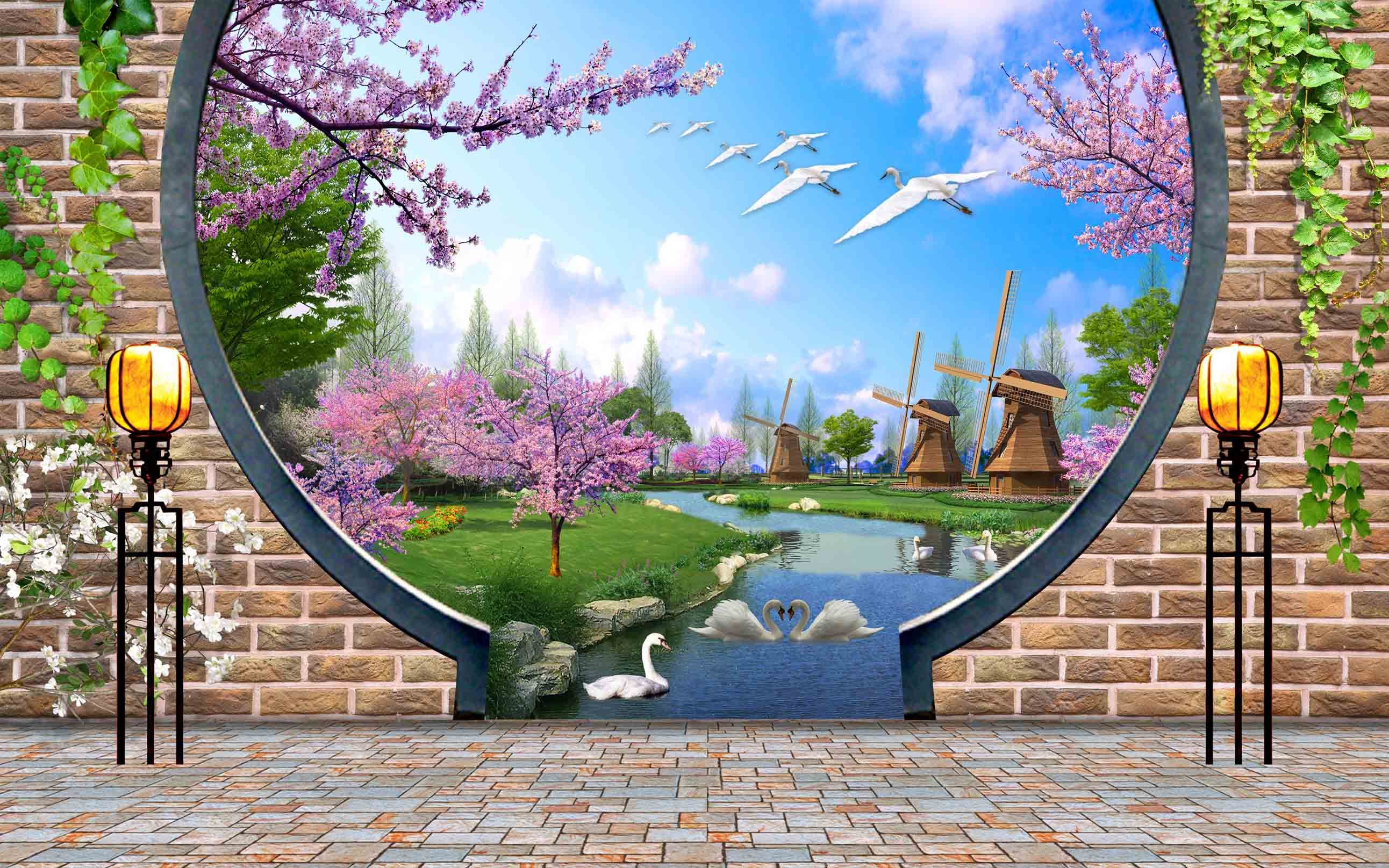 3D Plum Windmill 722 Wallpaper AJ Wallpaper