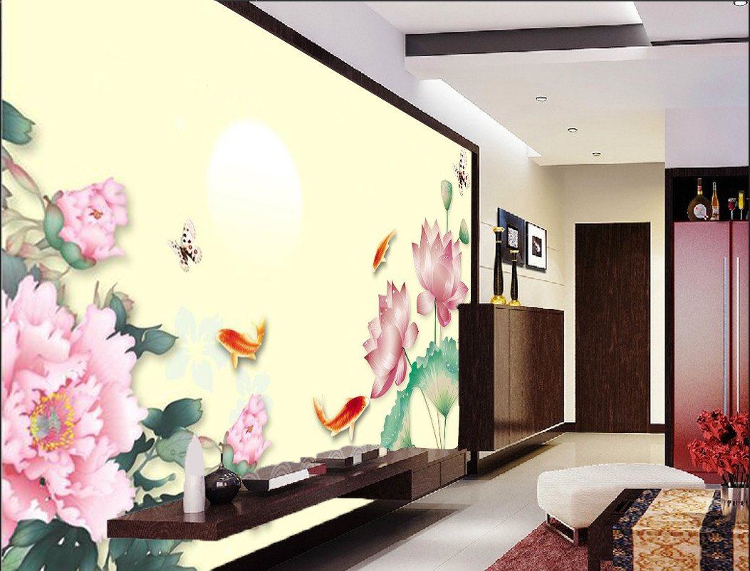 3D Fish retro flower pattern Wallpaper AJ Wallpaper 1