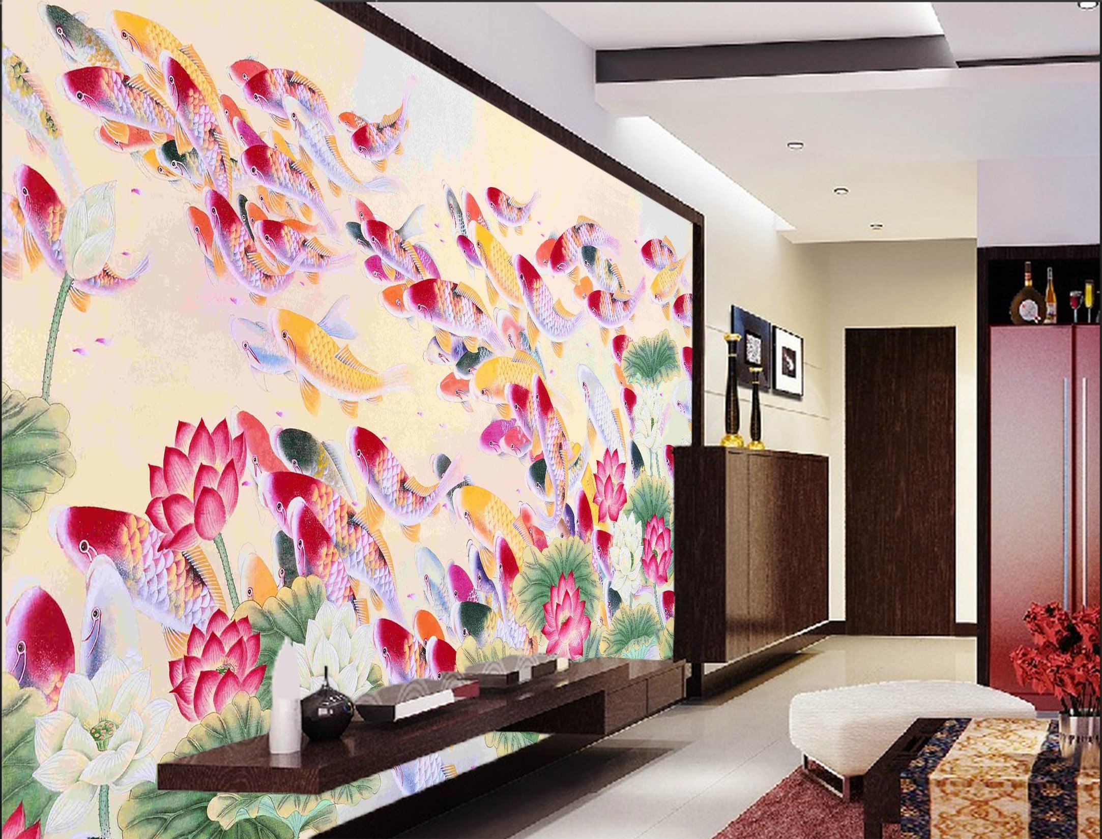 3D Fish School Lotus 749 Wallpaper AJ Wallpaper