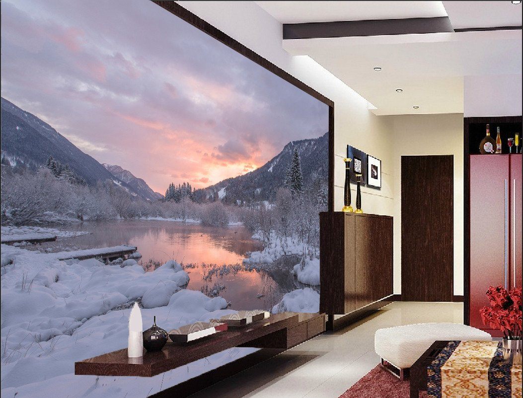 3D Snow Sun Glow River 22 Wallpaper AJ Wallpaper 2