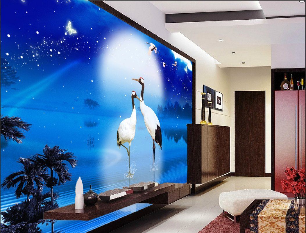 3D Standing Crane Moon 23 Wallpaper AJ Wallpaper