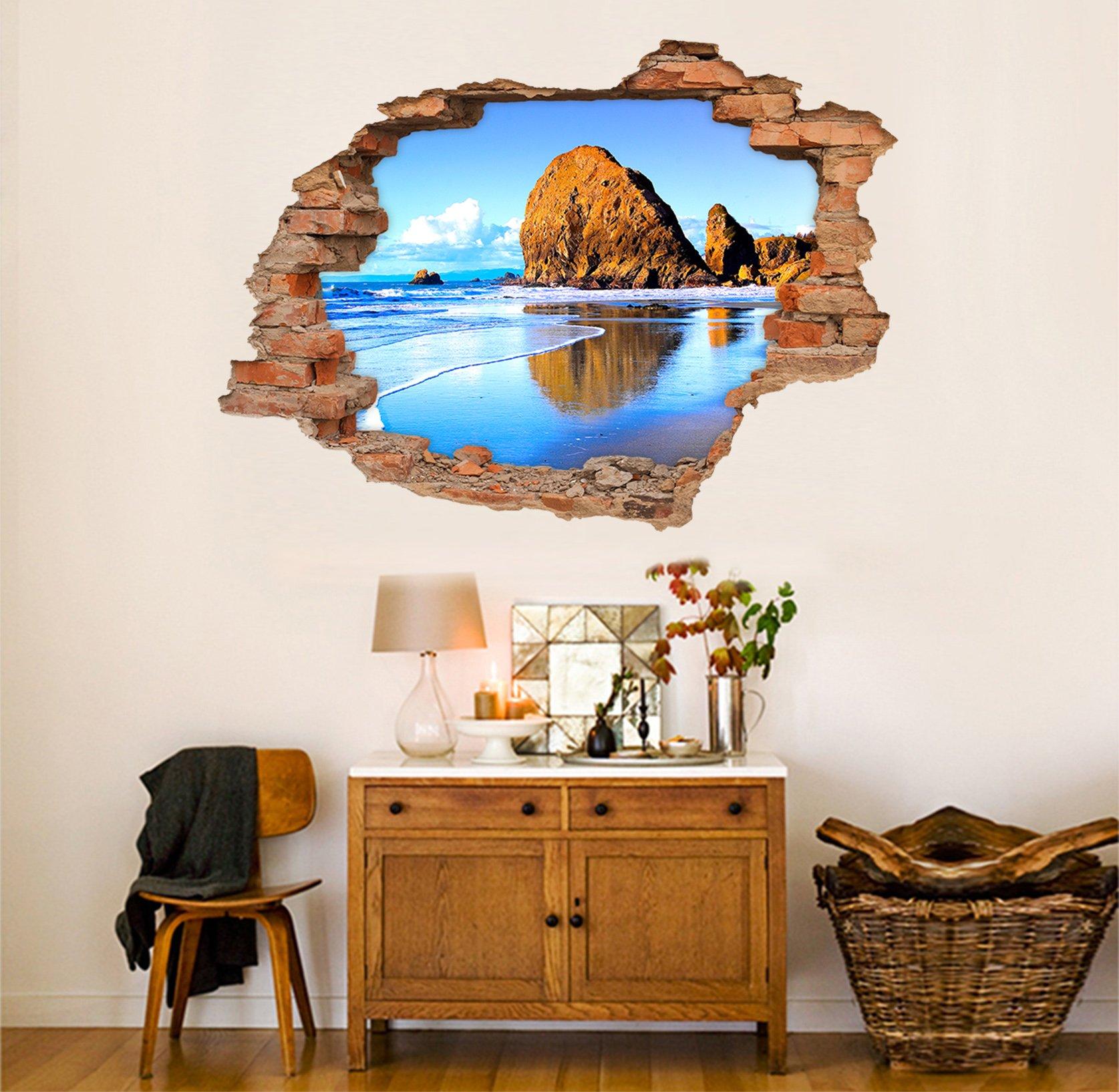 3D Blue Sea Stones 240 Broken Wall Murals Wallpaper AJ Wallpaper