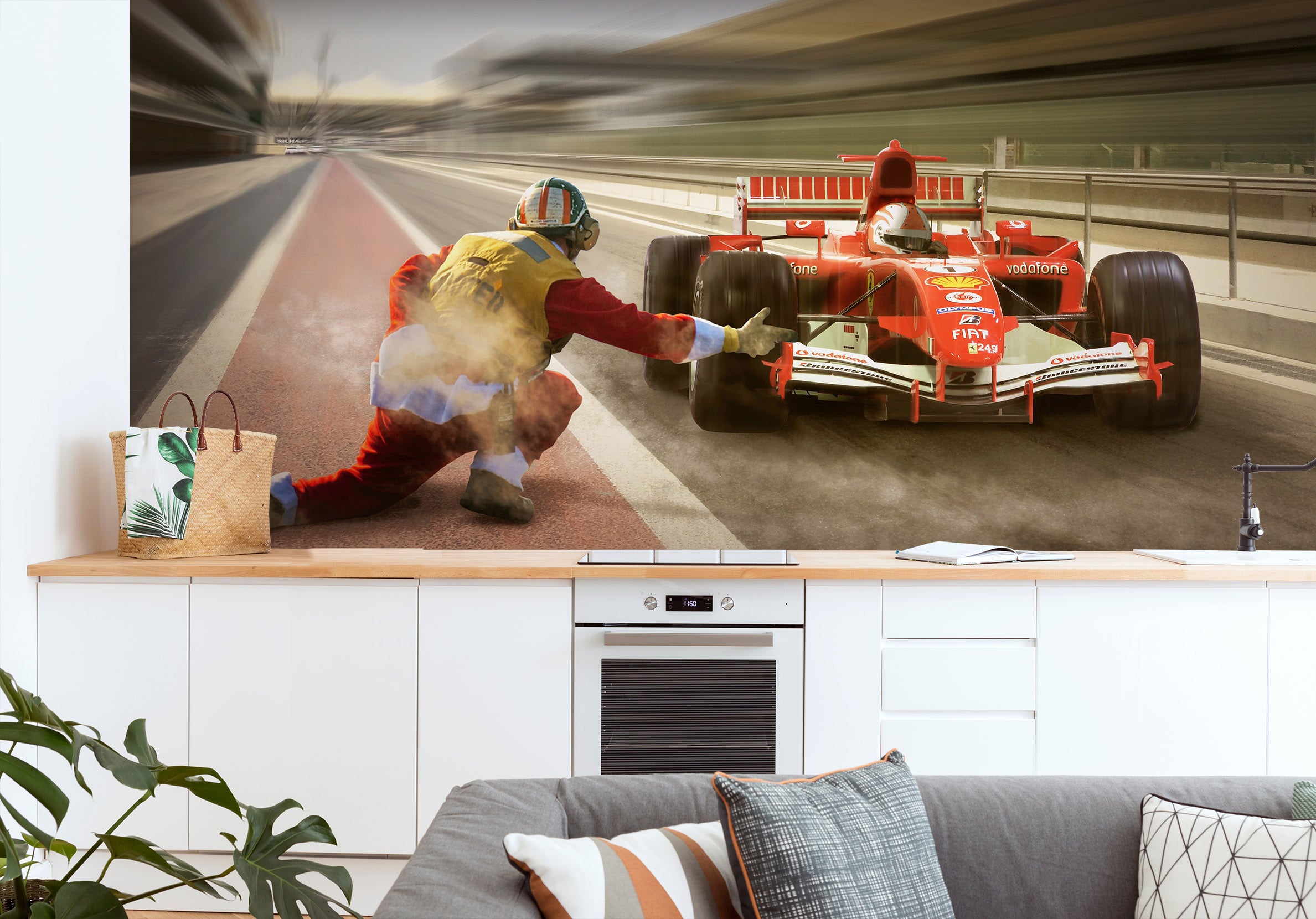 3D Orange Racing 187 Vehicle Wall Murals