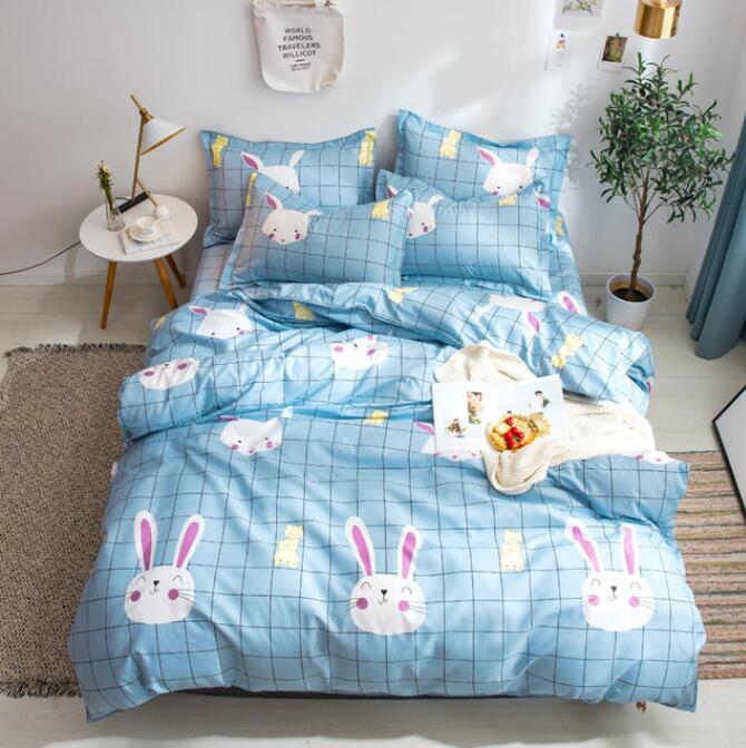 3D Blue Grid Cartoon Bunny 2030 Bed Pillowcases Quilt