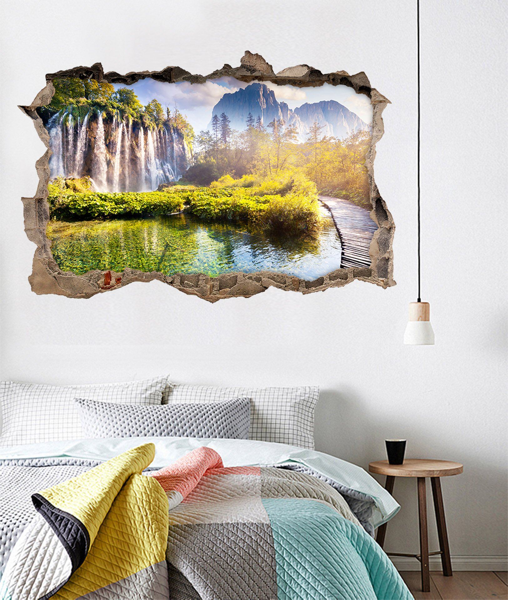 3D Lake Waterfalls 369 Broken Wall Murals Wallpaper AJ Wallpaper