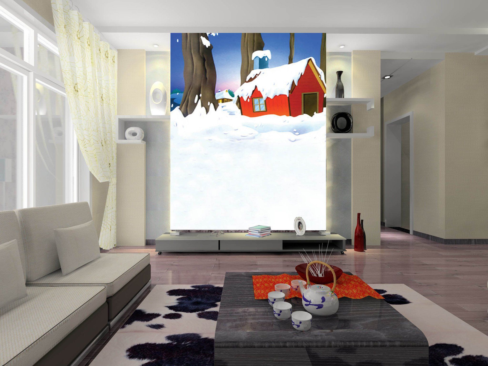 Snowcapped Cottage Wallpaper AJ Wallpaper