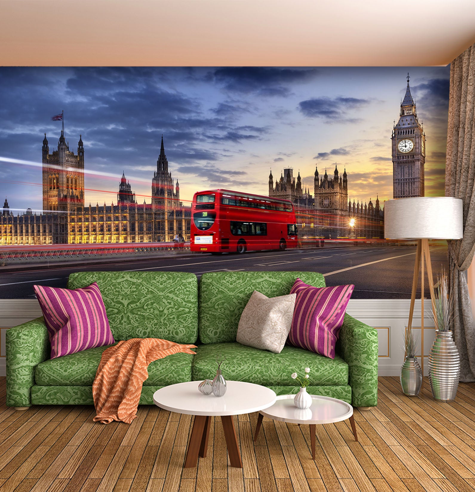 3D Clock Tower Bus 114 Vehicle Wall Murals
