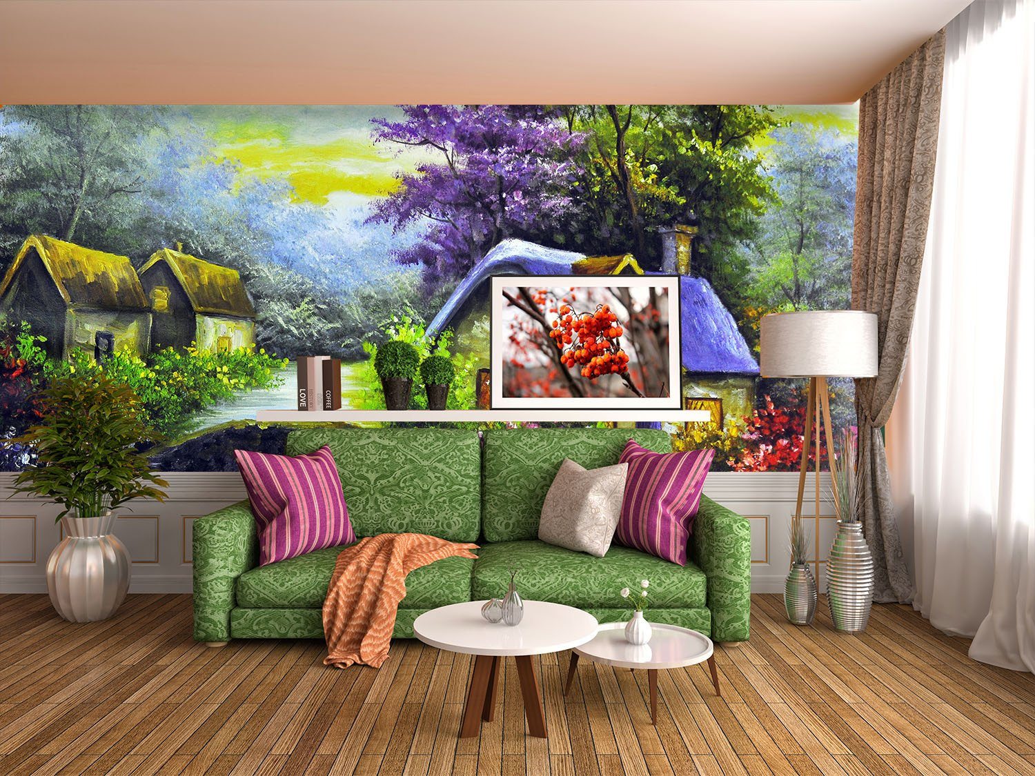 Village Scenery Painting Wallpaper AJ Wallpaper