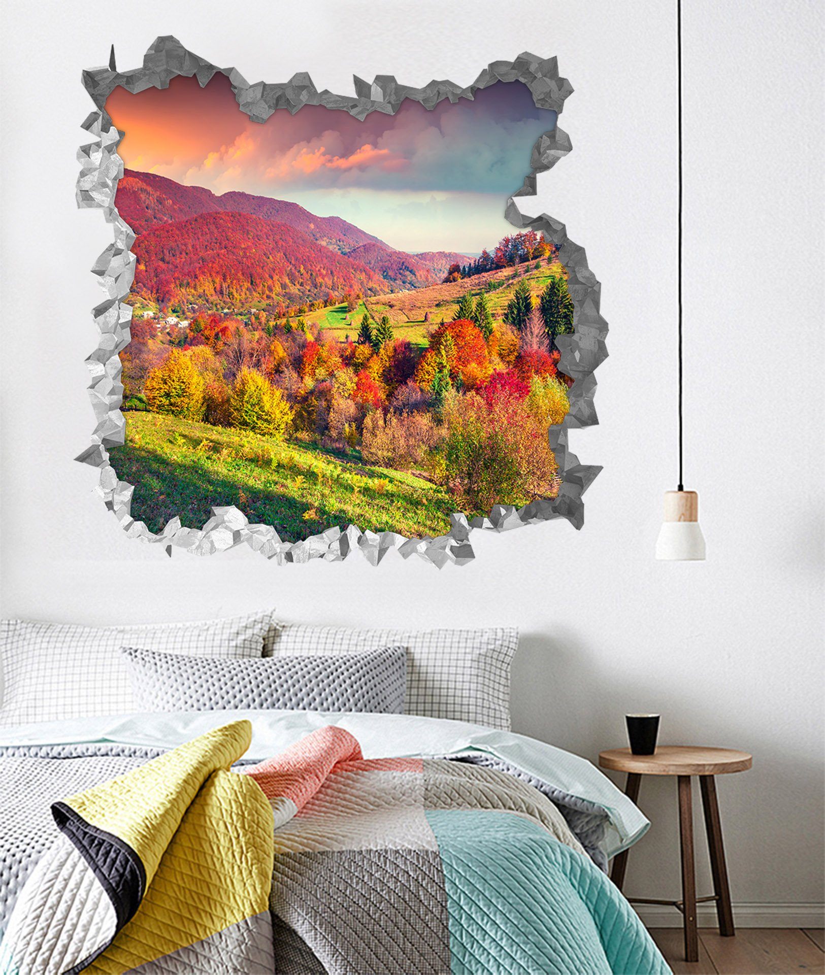 3D Colorful Mountains Scenery 206 Broken Wall Murals Wallpaper AJ Wallpaper