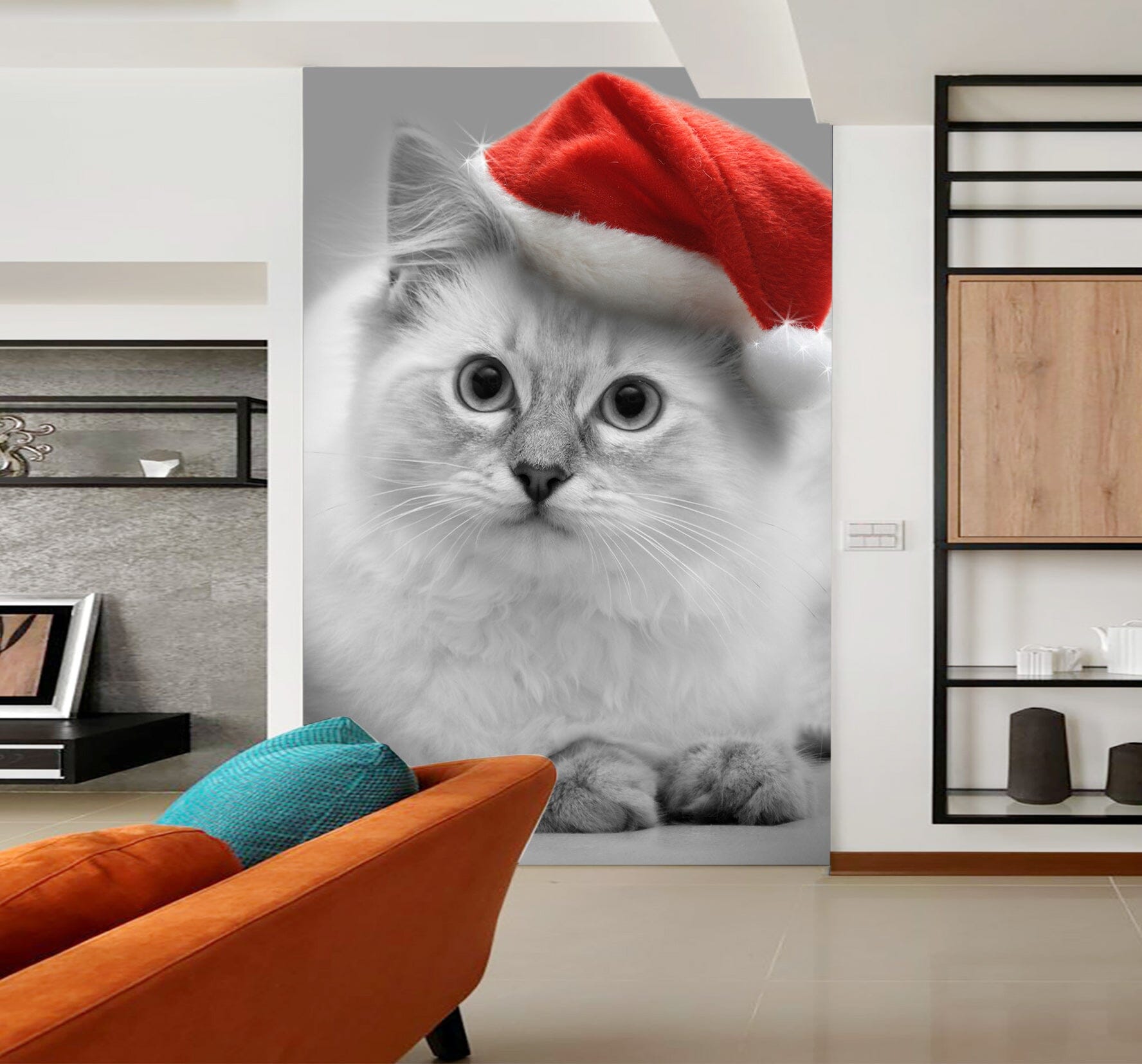 3D Kitten Christmas Hat 112 Wall Murals Wallpaper AJ Wallpaper 2