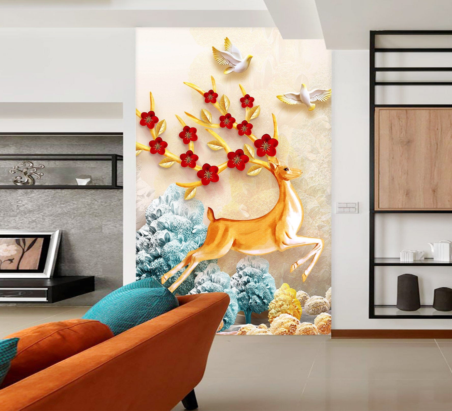 3D Flower Fawn 067 Wall Murals Wallpaper AJ Wallpaper 2