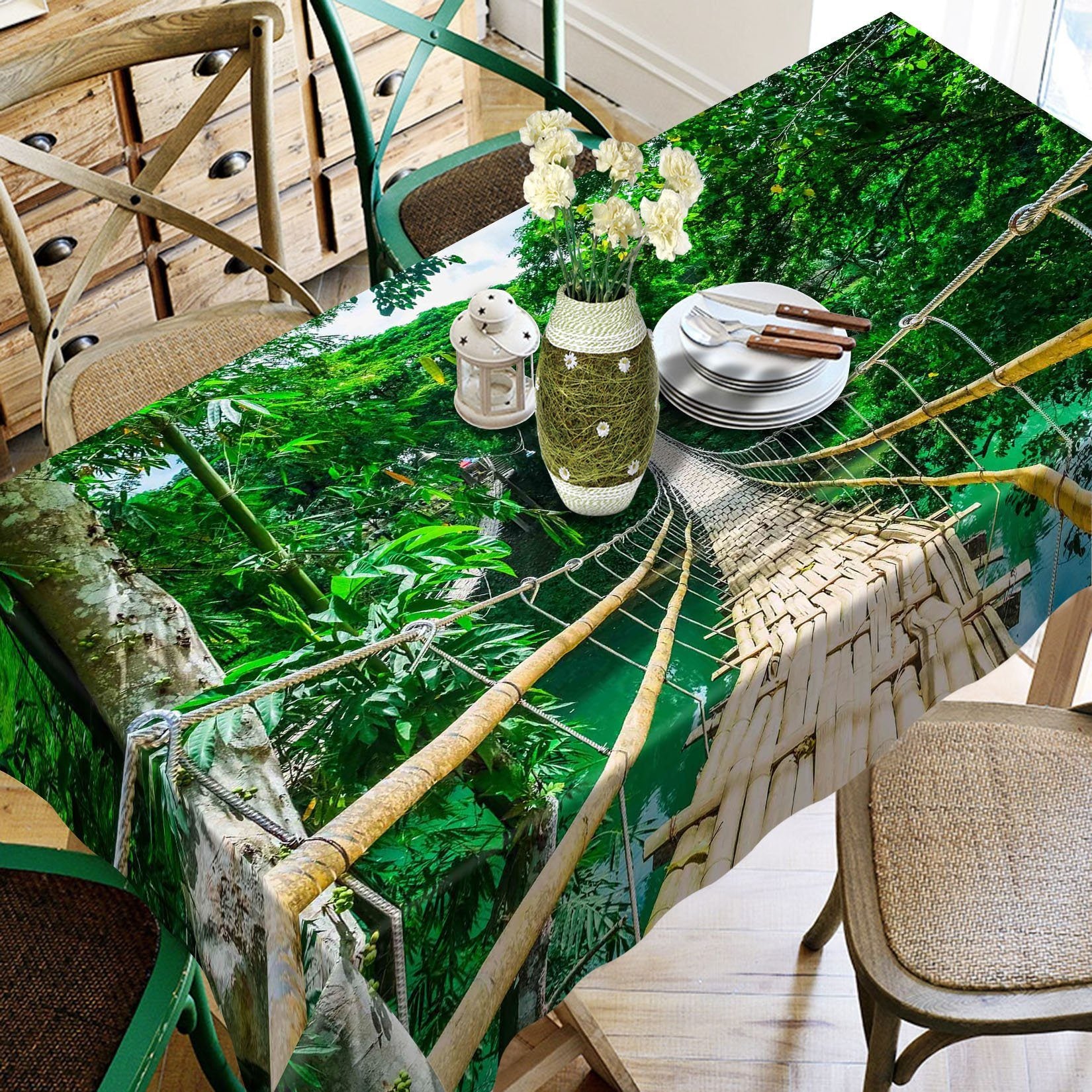 3D Lake Suspension Bridge 75 Tablecloths Wallpaper AJ Wallpaper