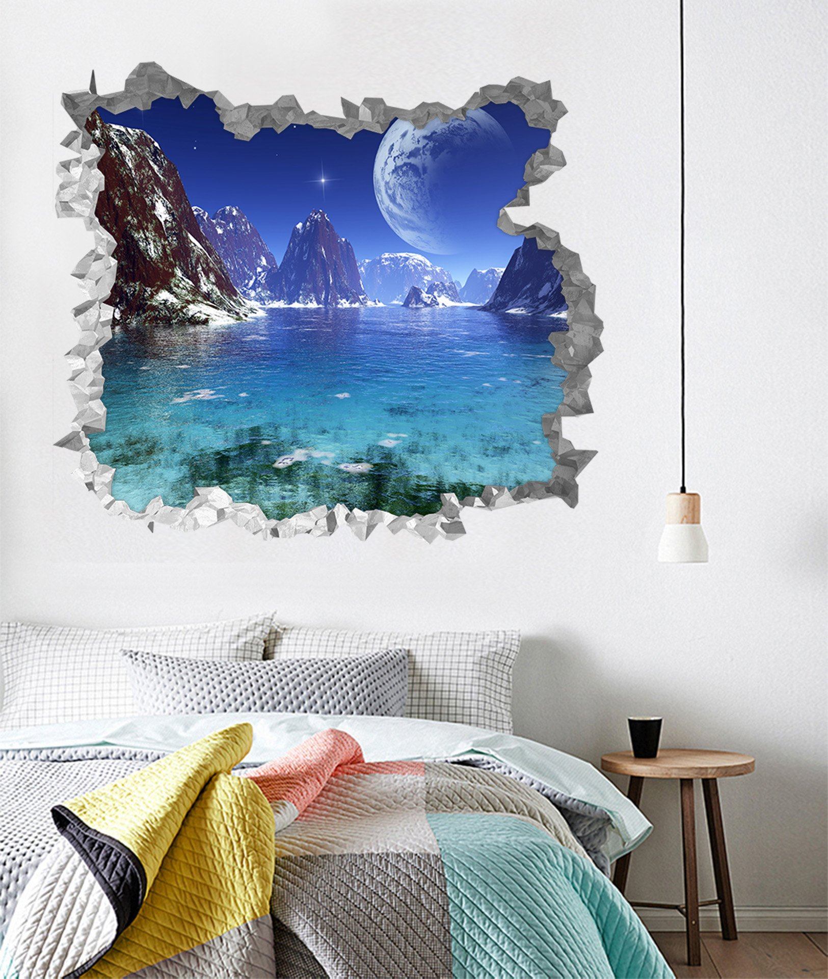 3D Blue Lake Landscape 227 Broken Wall Murals Wallpaper AJ Wallpaper