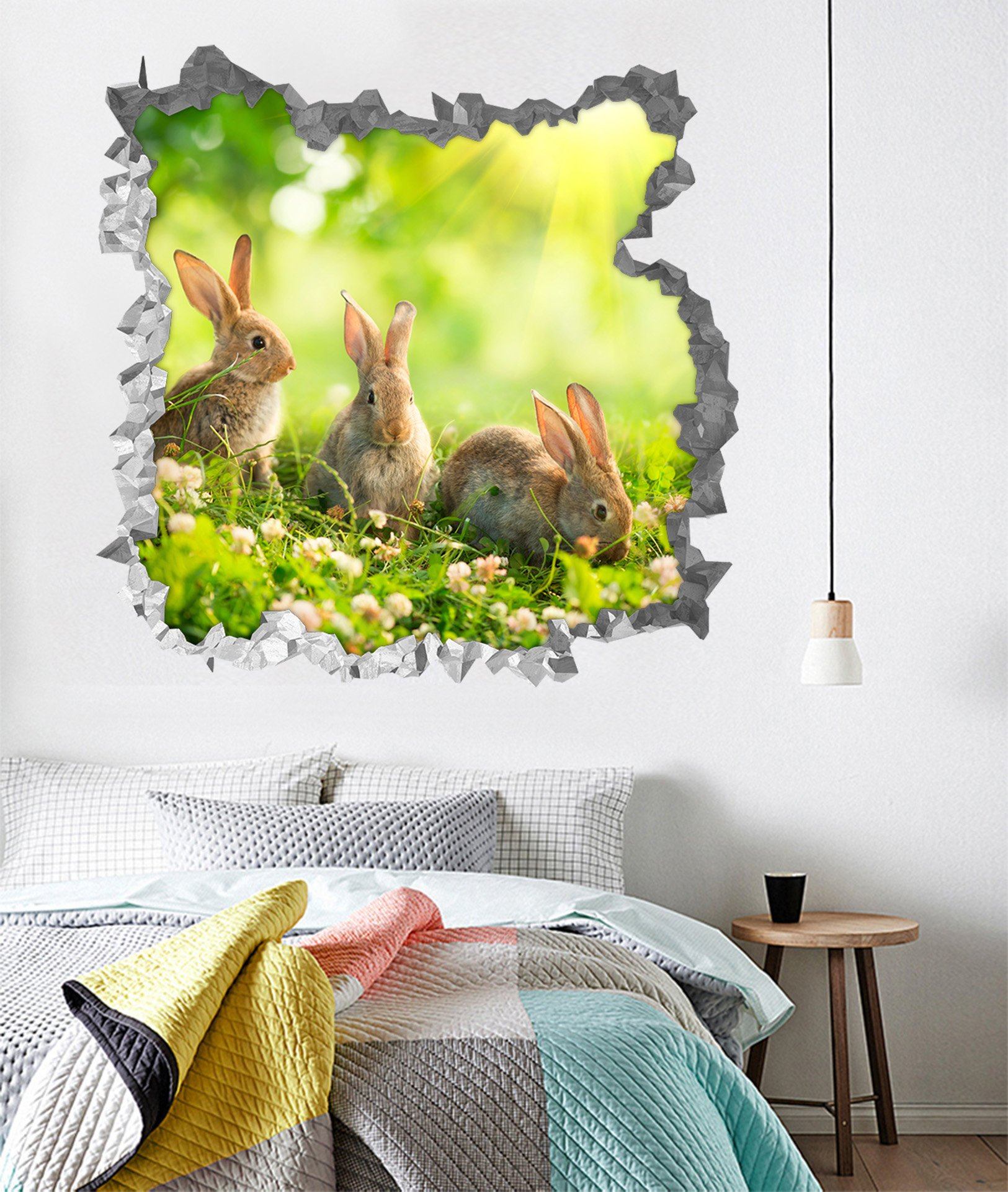 3D Grassland Rabbits 191 Broken Wall Murals Wallpaper AJ Wallpaper