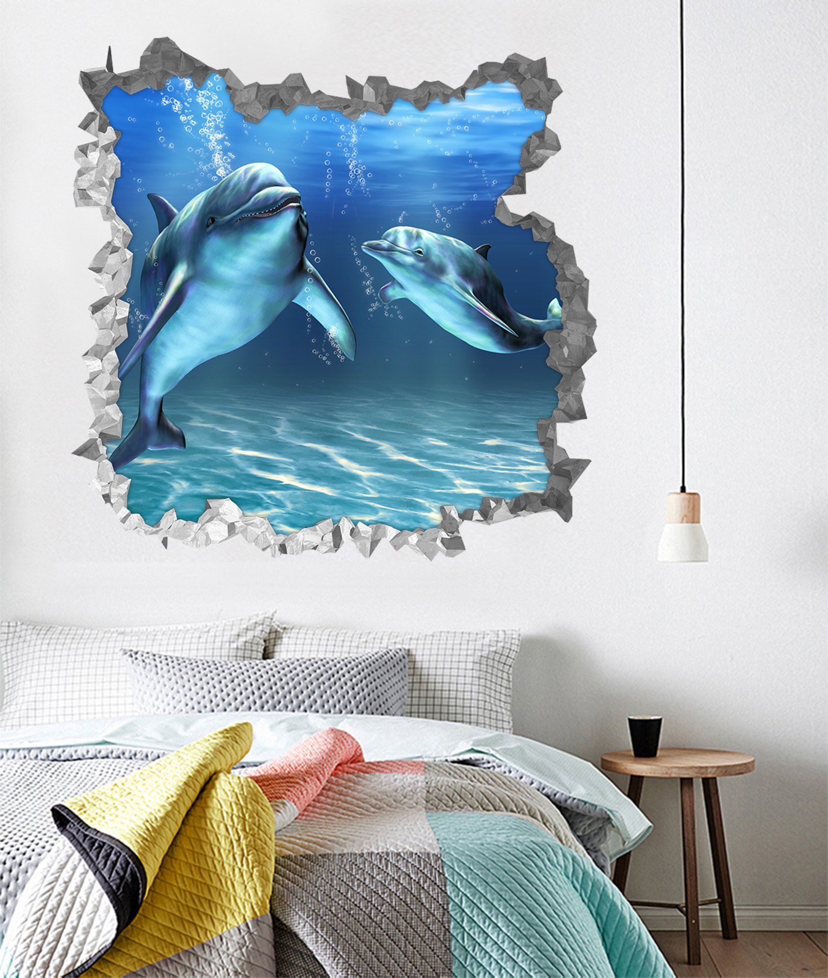 3D Sea Dolphins 196 Broken Wall Murals Wallpaper AJ Wallpaper