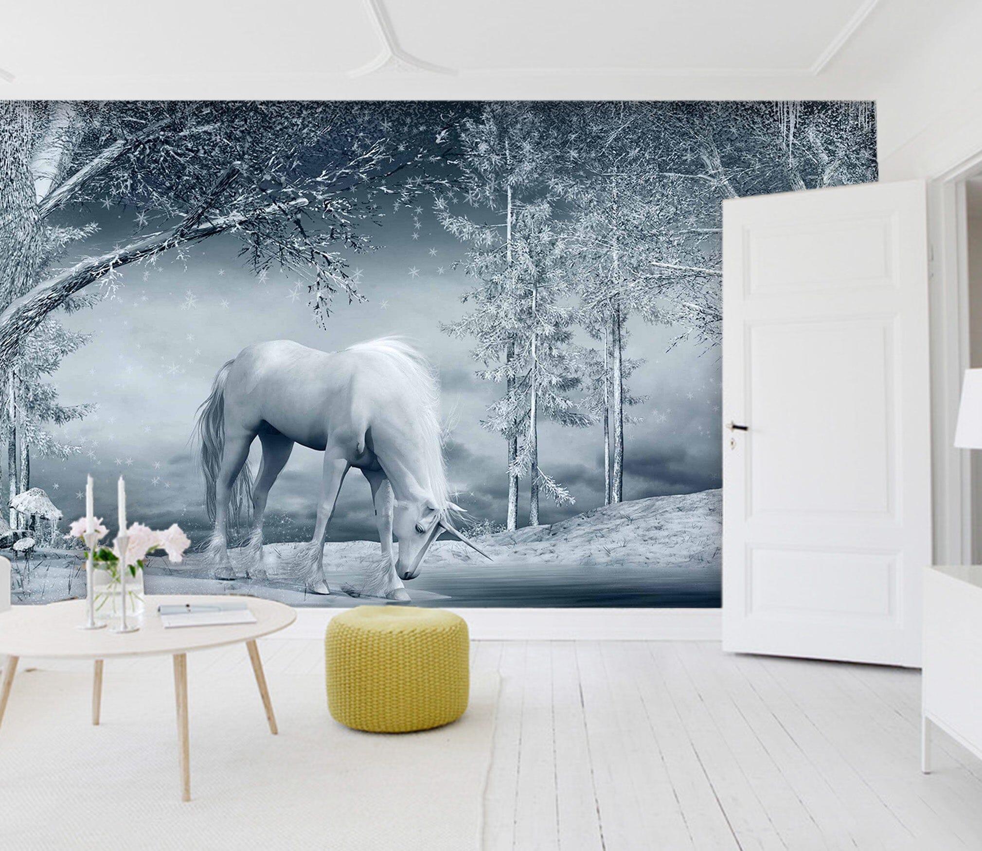 3D Forest White Horse 1588 Wall Murals Wallpaper AJ Wallpaper 2