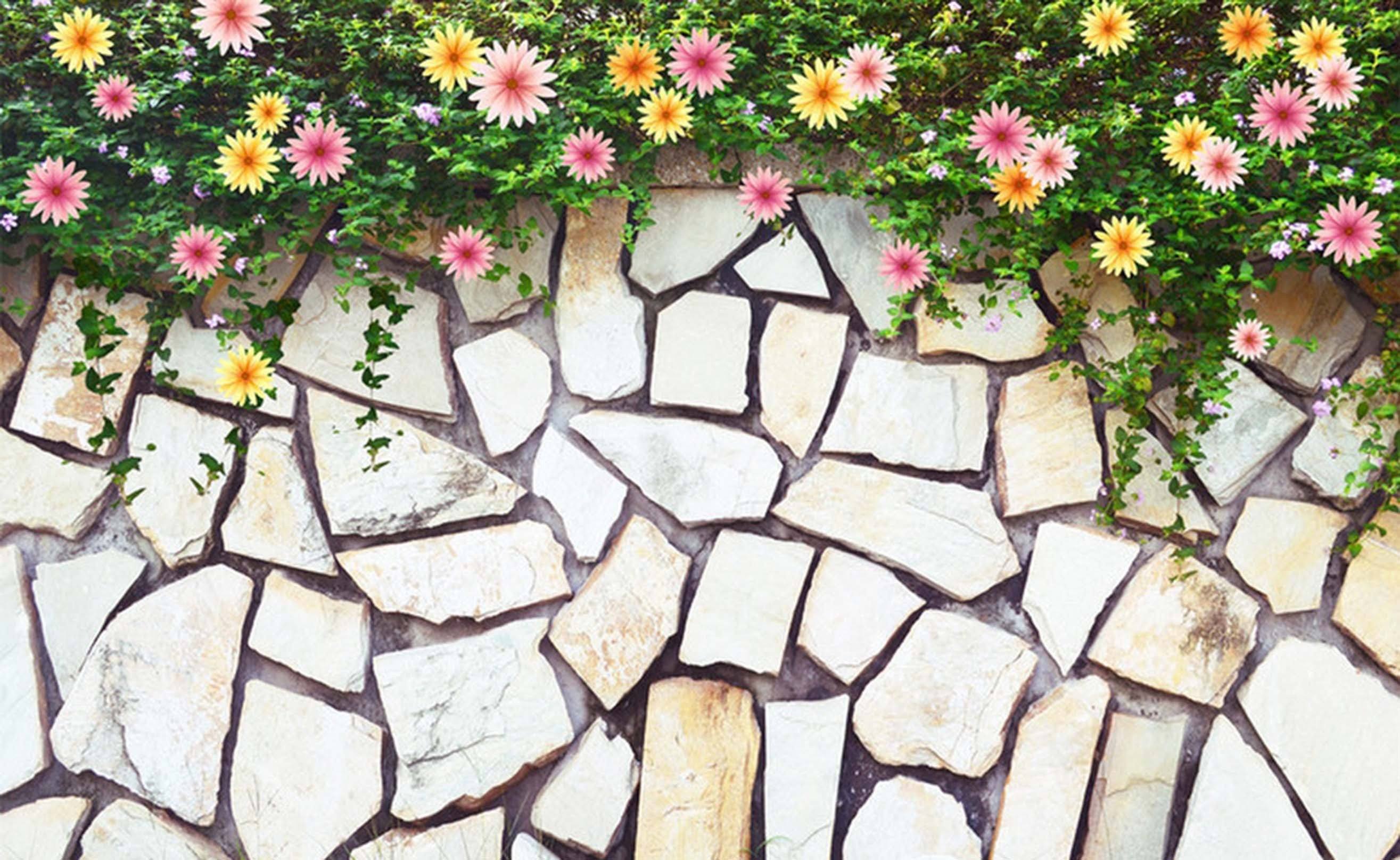 3D Stones Wall Flowers Vine 37 Garage Door Mural Wallpaper AJ Wallpaper