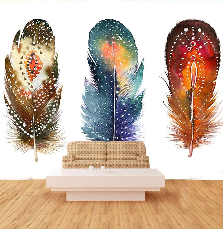 Three Colored Feathers Wallpaper AJ Wallpaper