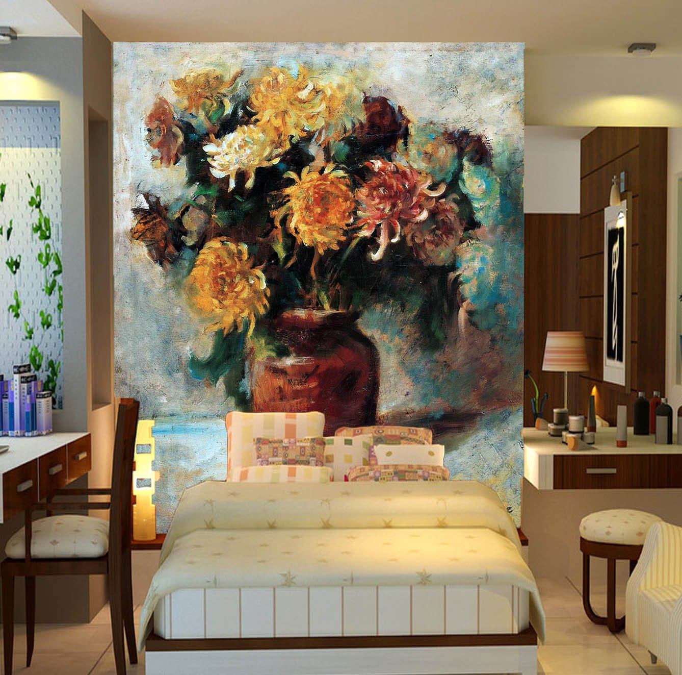 Chrysanthemums Vase Painting Wallpaper AJ Wallpaper 2