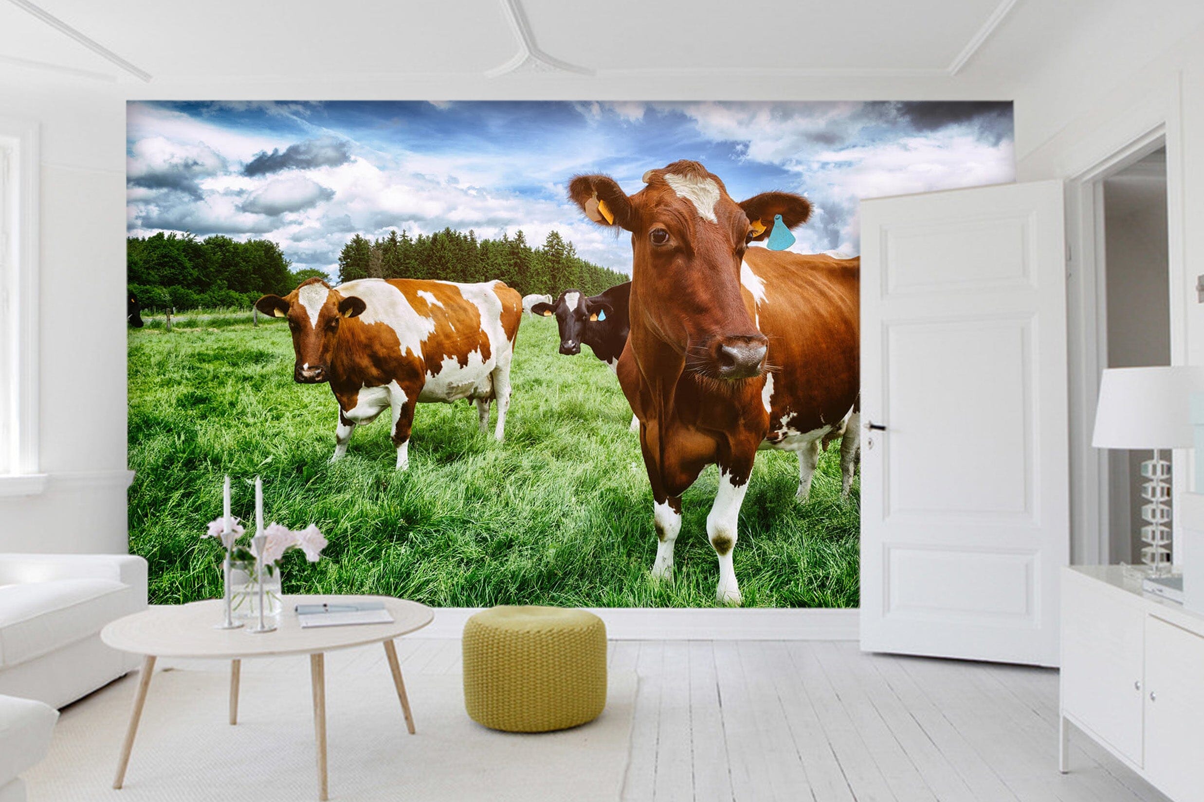 3D Green Lawn Cow 296 Wall Murals Wallpaper AJ Wallpaper 2