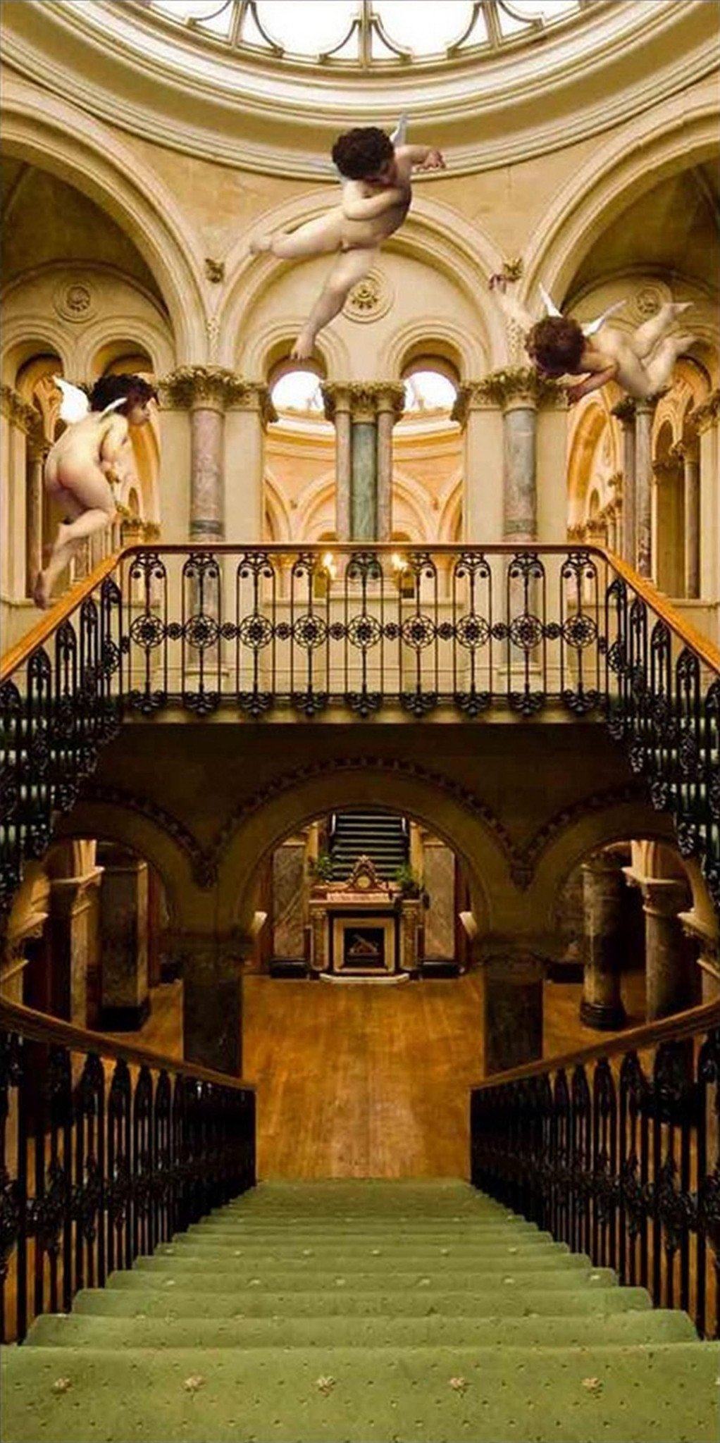 3D Palace Stairs Angels 96 Door Mural Wallpaper AJ Wallpaper