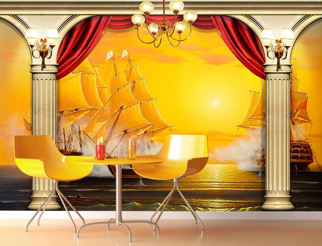 3D Steamship Pillar WC130 Wall Murals