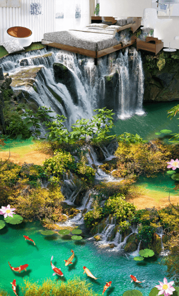 3D Waterfalls Floor Mural Wallpaper AJ Wallpaper 2