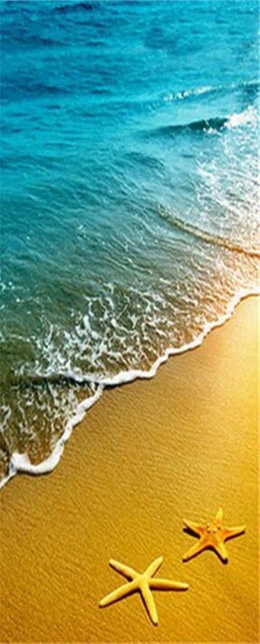 3D beach and blue waves door mural Wallpaper AJ Wallpaper