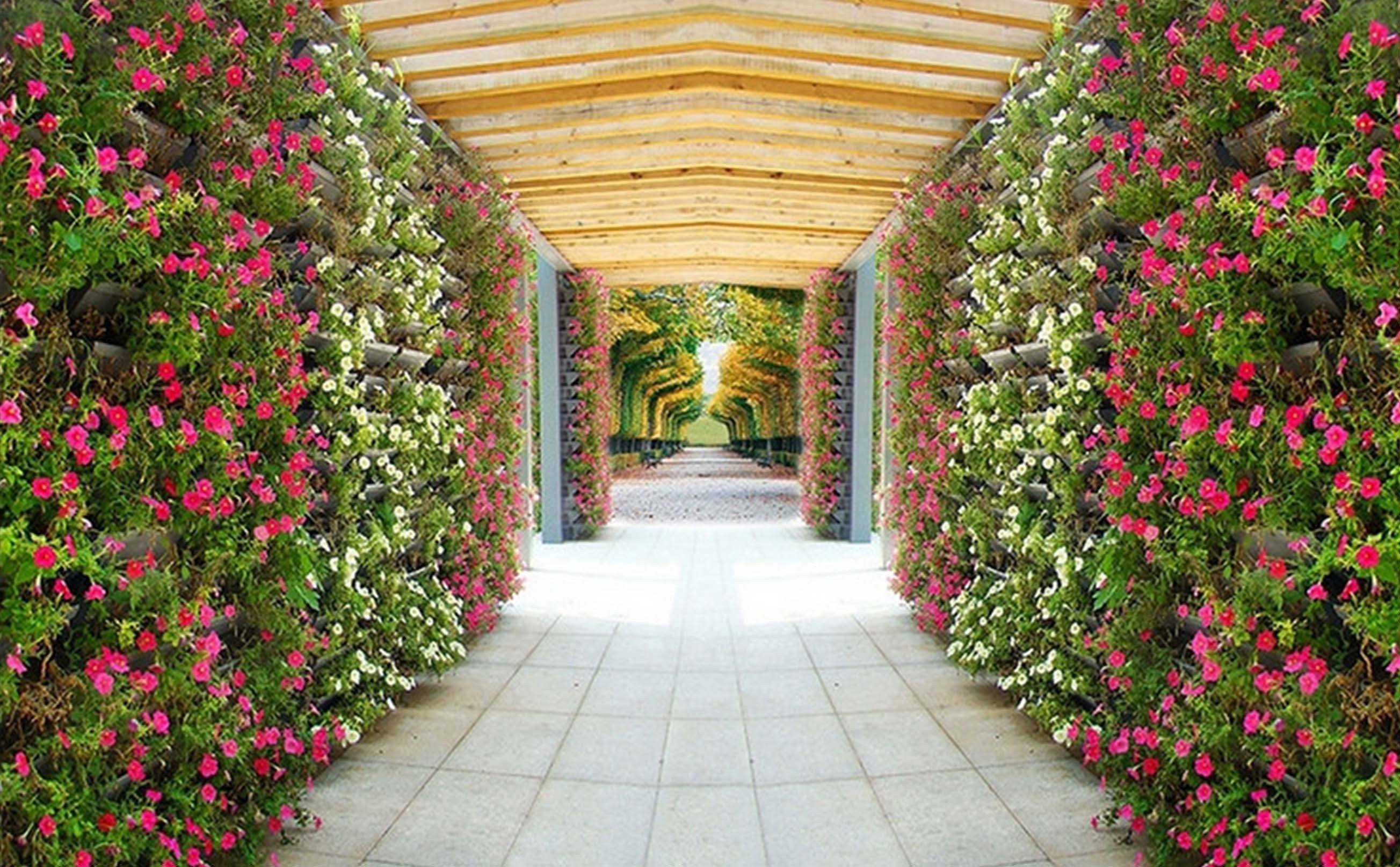 3D Corridor Flowers 383 Garage Door Mural Wallpaper AJ Wallpaper
