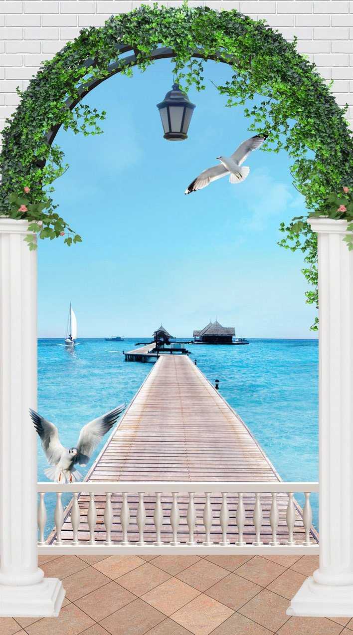 3D sea wooden bridge 13 door mural Wallpaper AJ Wallpaper