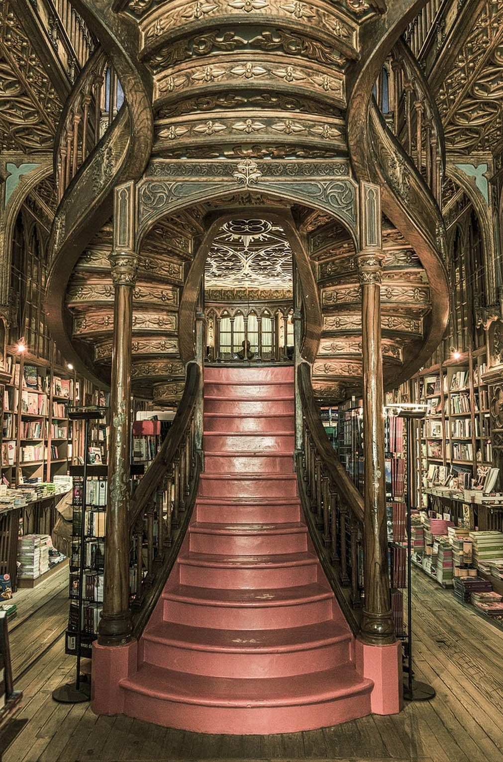 3D stairs bookstore door mural Wallpaper AJ Wallpaper