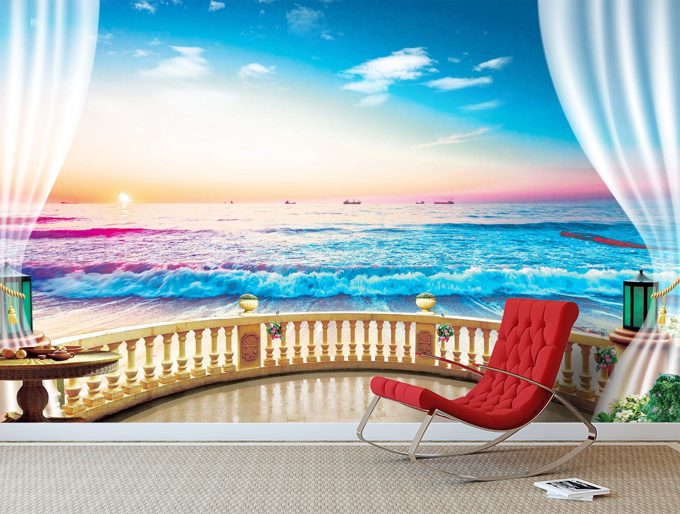 3D Wave Sunset 725 Wallpaper AJ Wallpaper