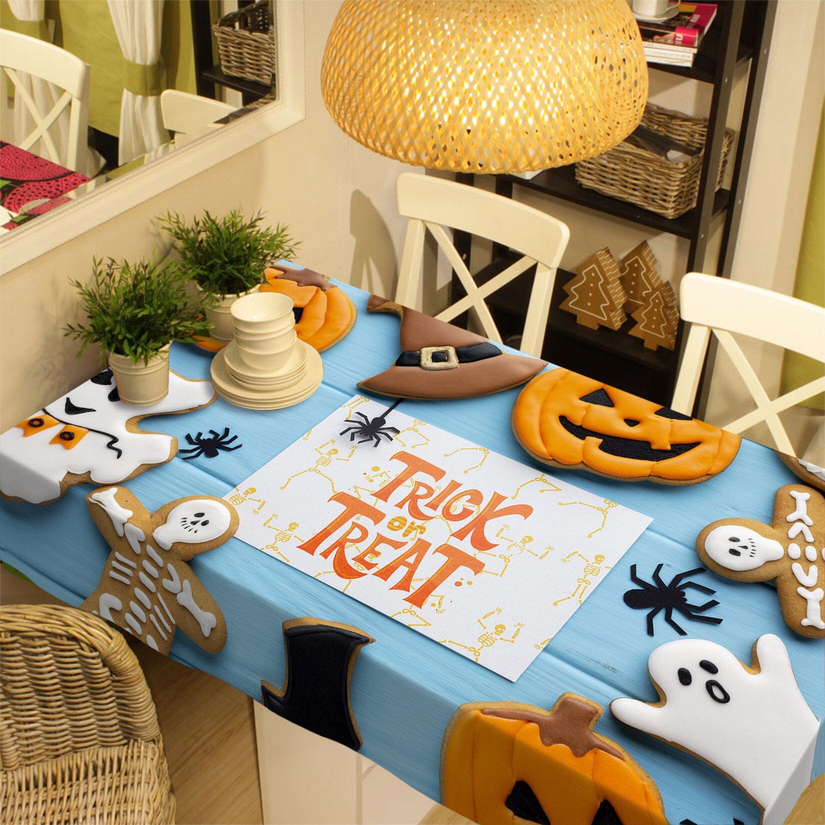 3D Hat Pumpkin Spider 052 Halloween Tablecloths Wallpaper AJ Wallpaper