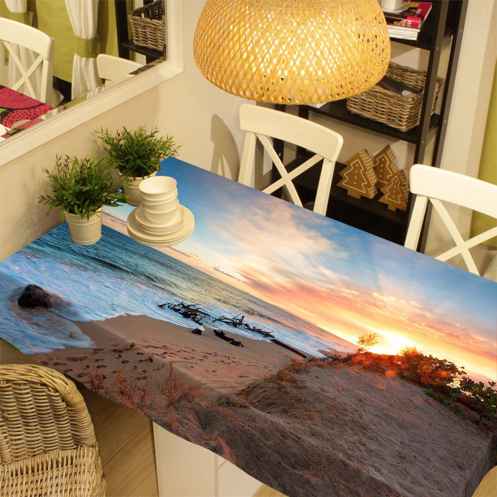 3D Sea Coast Sunset 122 Tablecloths Wallpaper AJ Wallpaper