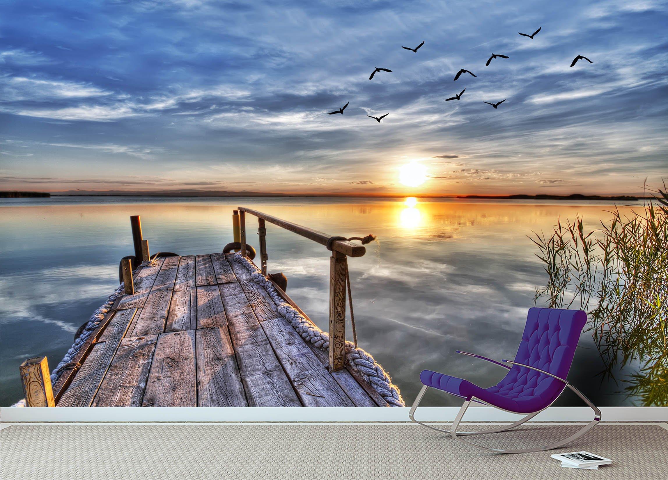 3D Sunset Lake Bird 699 Wallpaper AJ Wallpaper