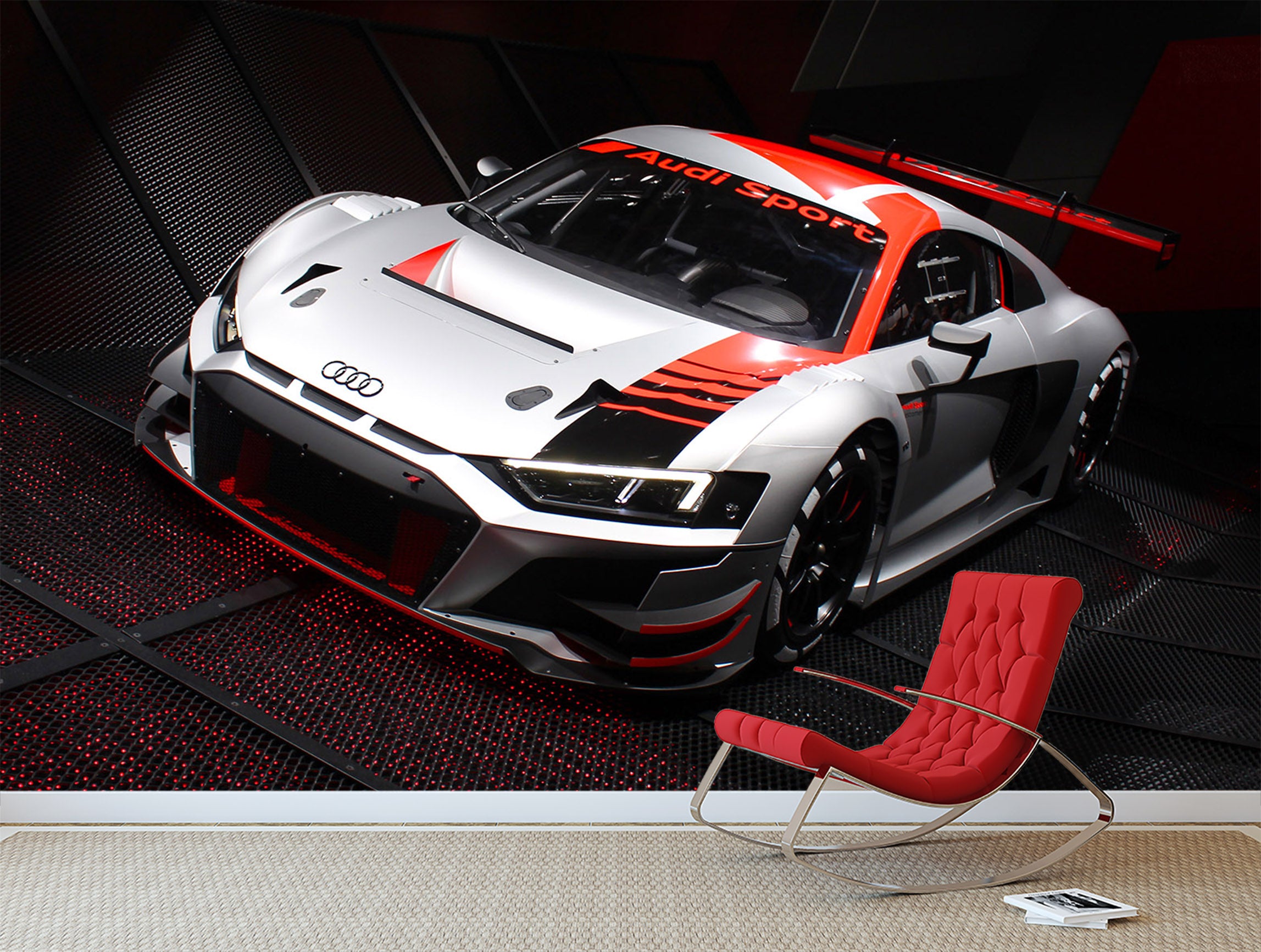 3D White Racing Car 062 Vehicle Wall Murals