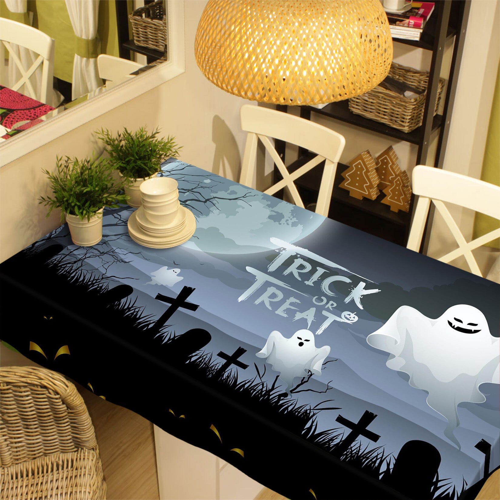 3D Moon Graveyard Ghost 054 Halloween Tablecloths Wallpaper AJ Wallpaper