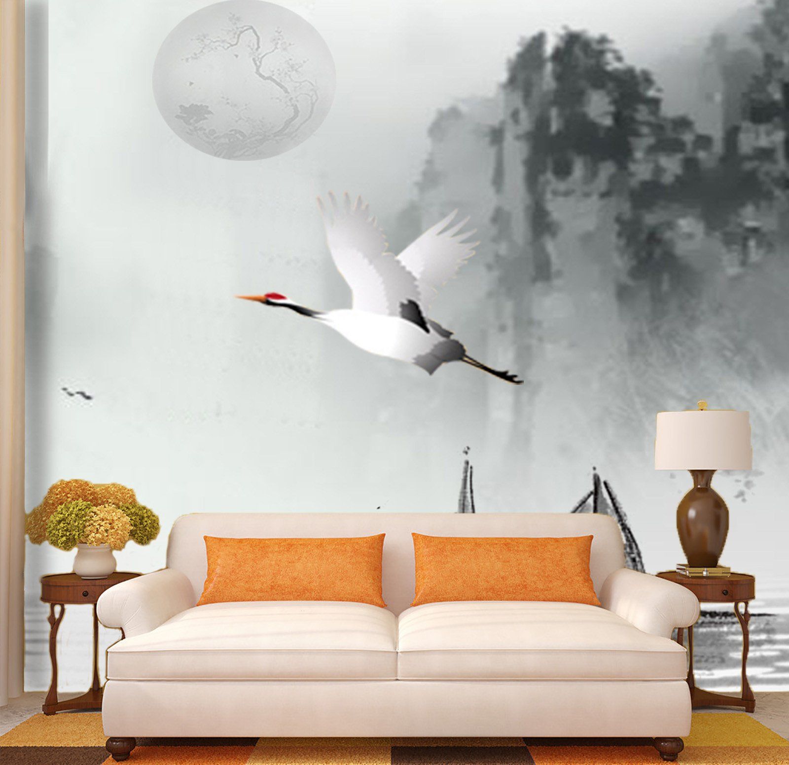 White Flying Crane Wallpaper AJ Wallpaper