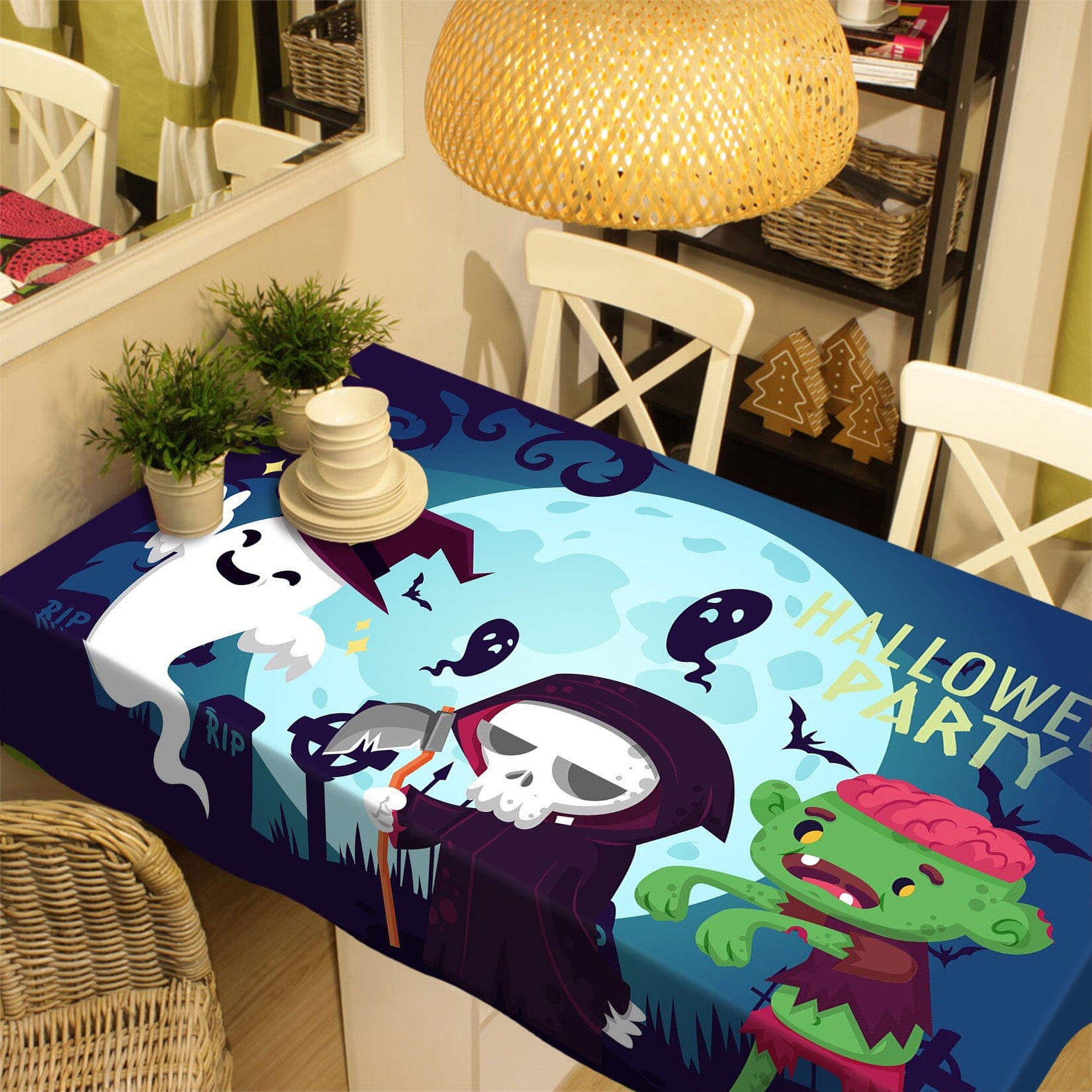 3D Moon Ghost Death 055 Halloween Tablecloths Wallpaper AJ Wallpaper